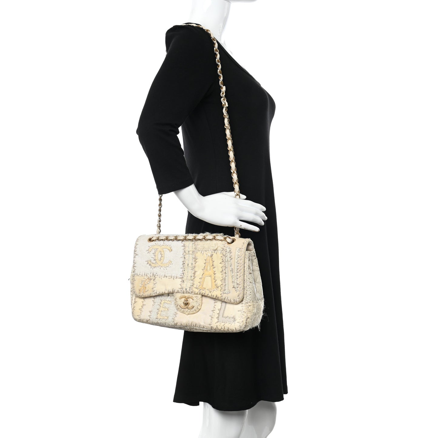 Tweed Patchwork Jumbo Single Flap White