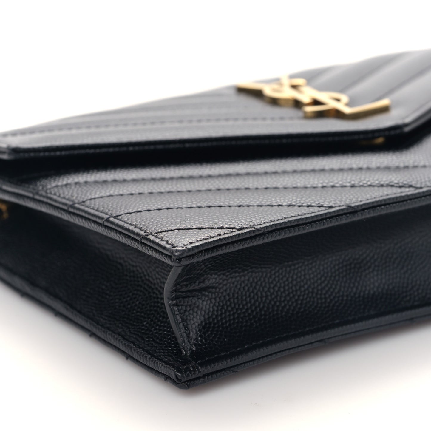 Grain De Poudre Matelasse Chevron Monogram Envelope Chain Wallet Black