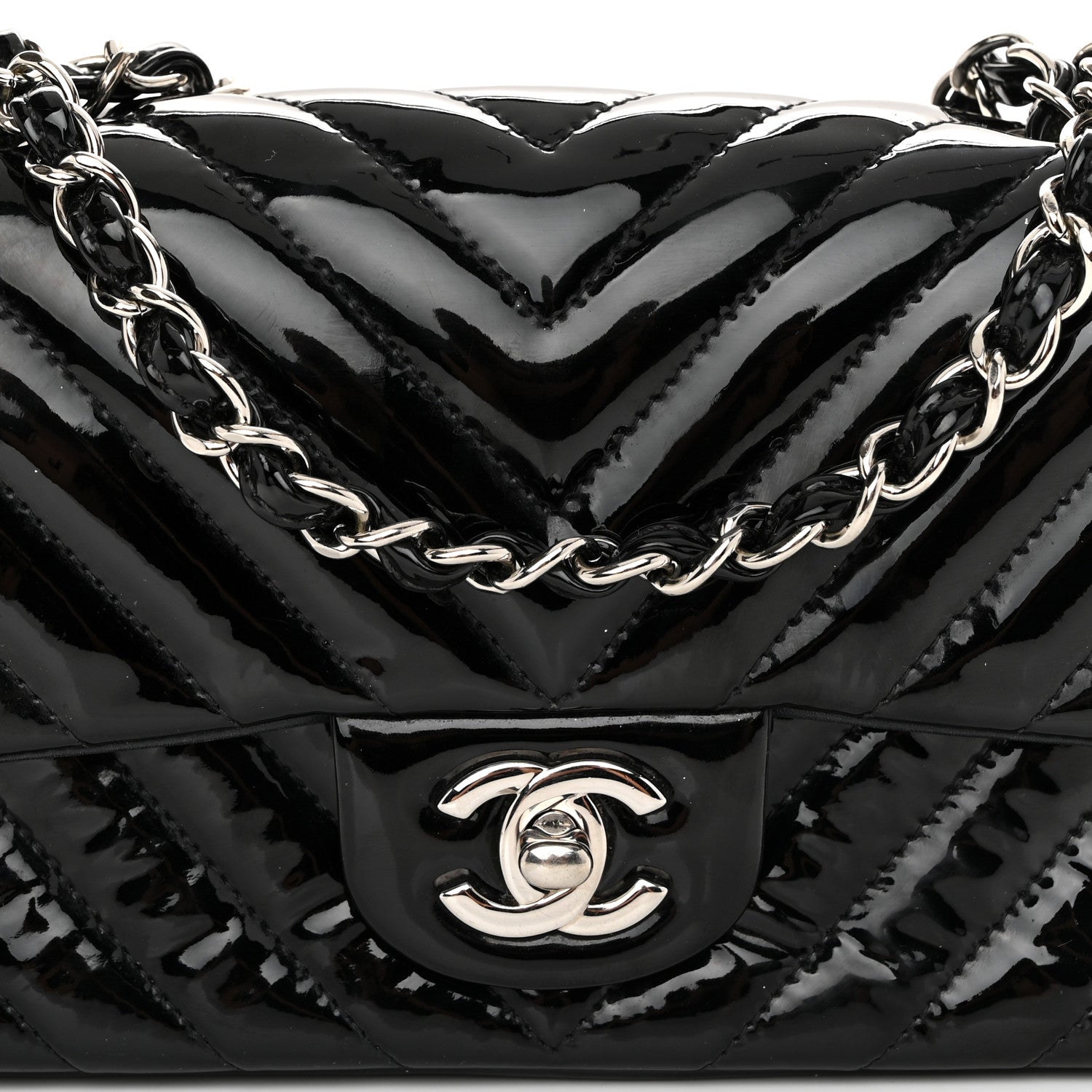 Chanel Patent Calfskin Chevron Quilted Mini Rectangular Flap Black 8 of 10