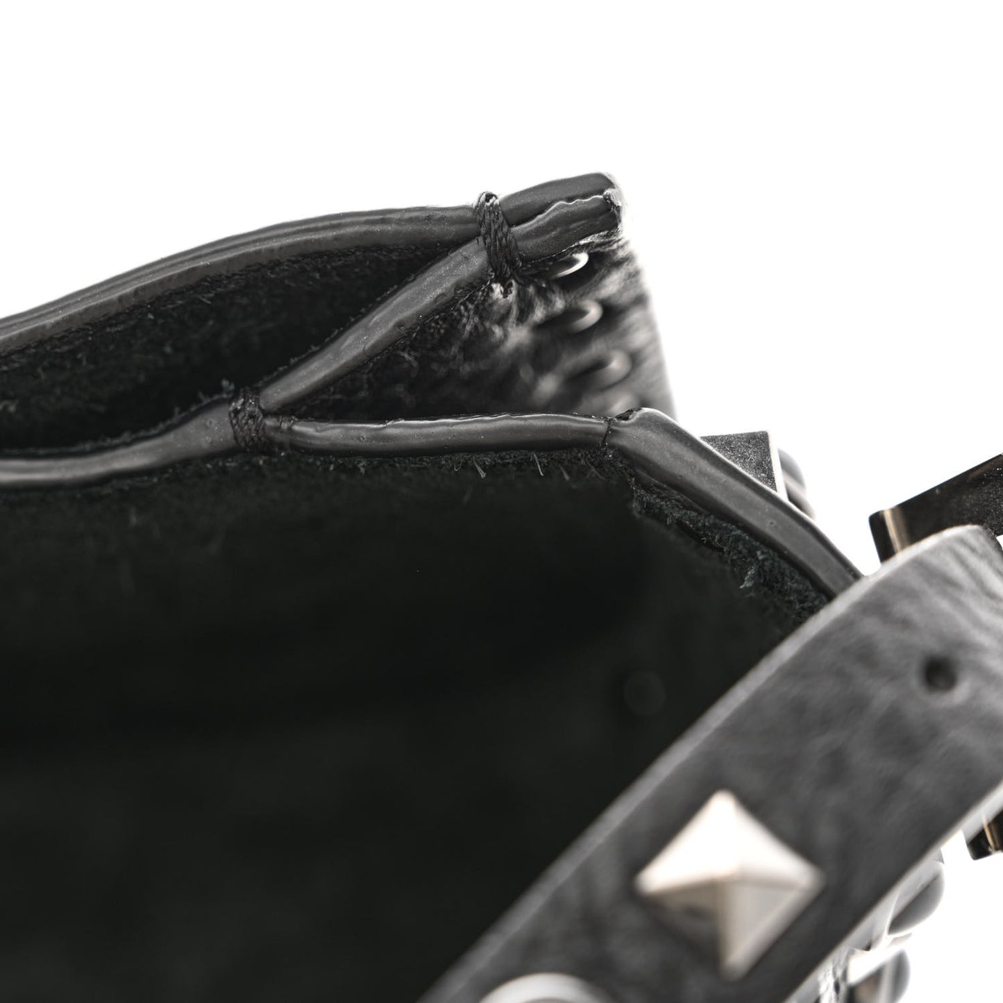 Pebbled Calfskin Rockstud Rolling Flip Lock Crossbody Bag Black