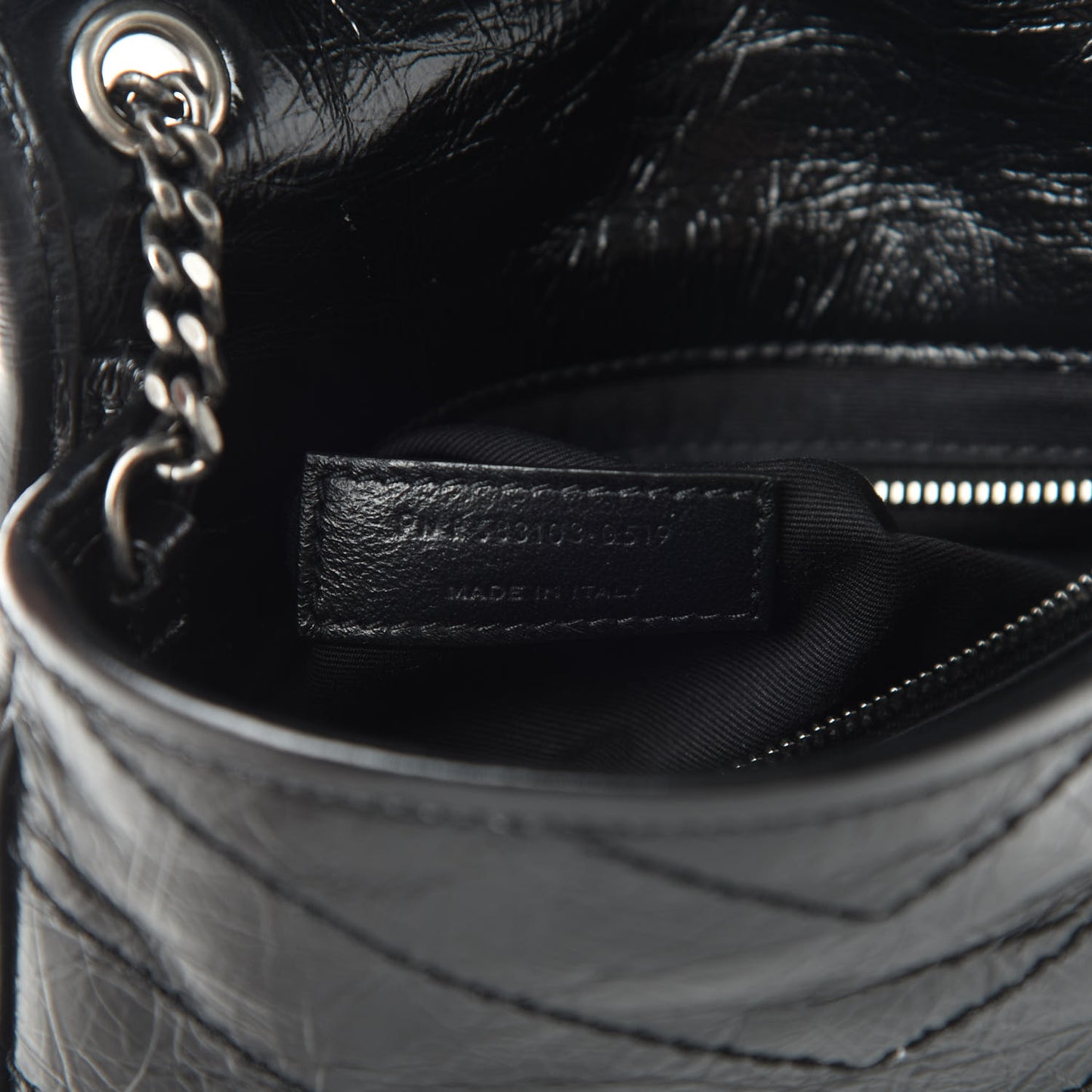 Crinkled Calfskin Matelasse Monogram Niki Chain Wallet Black