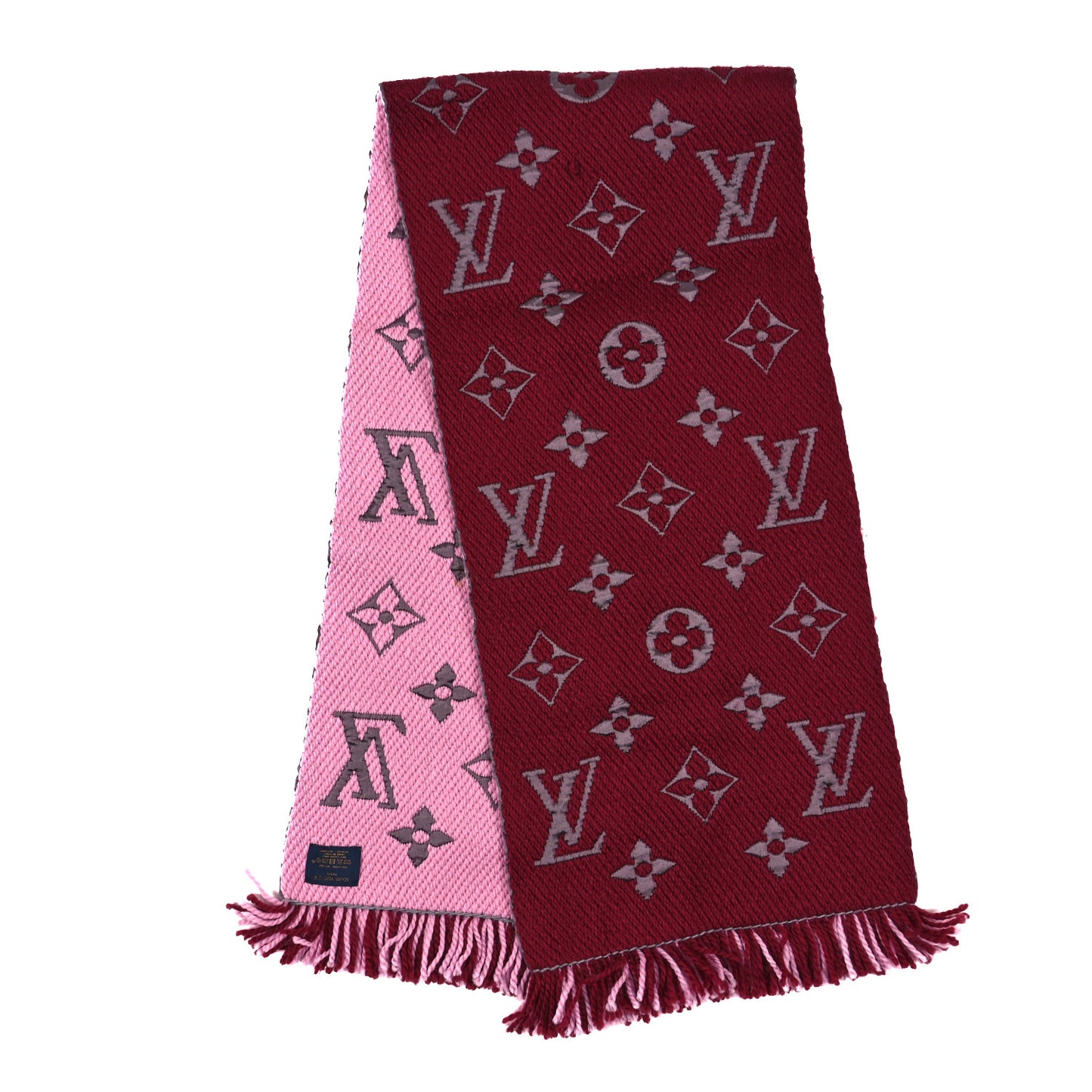LOUIS VUITTON Wool Silk Logomania Duo Scarf Wine