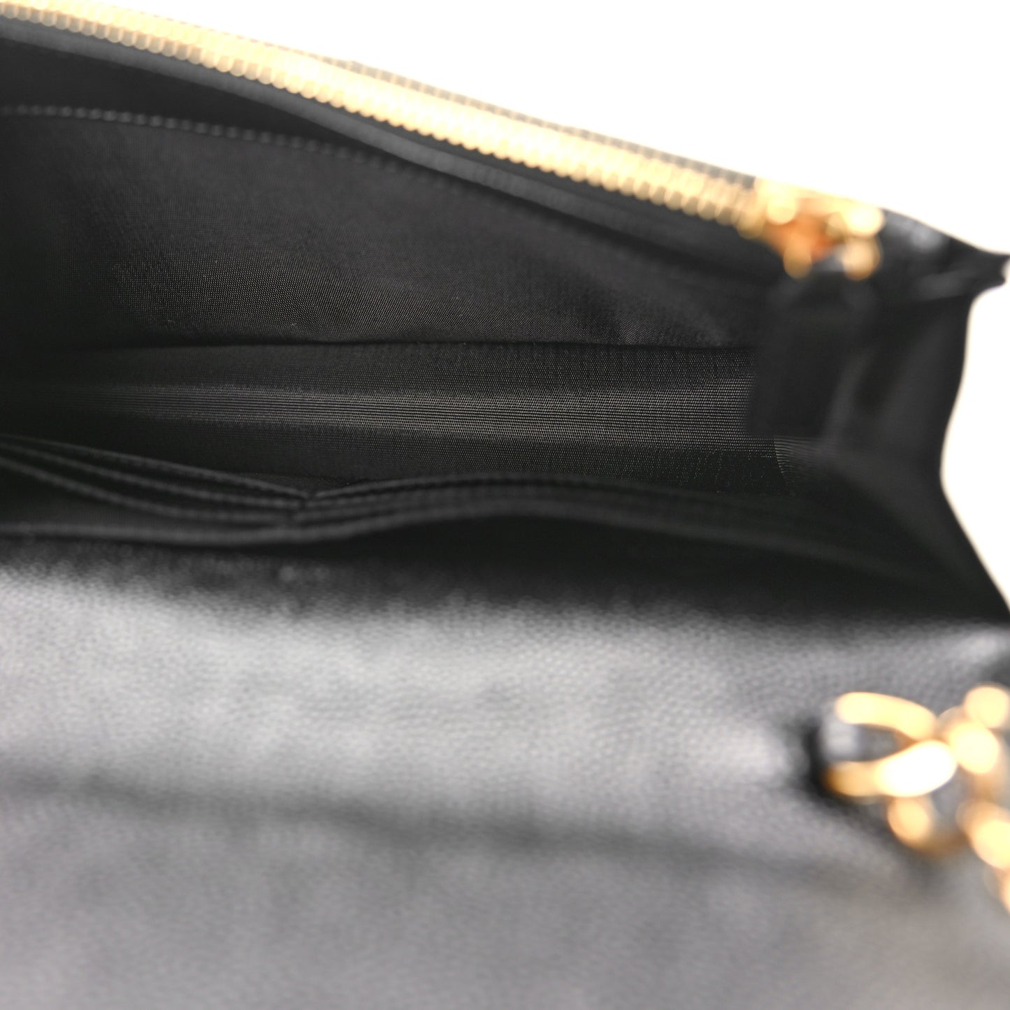 Grain De Poudre Matelasse Chevron Monogram Envelope Chain Wallet Black