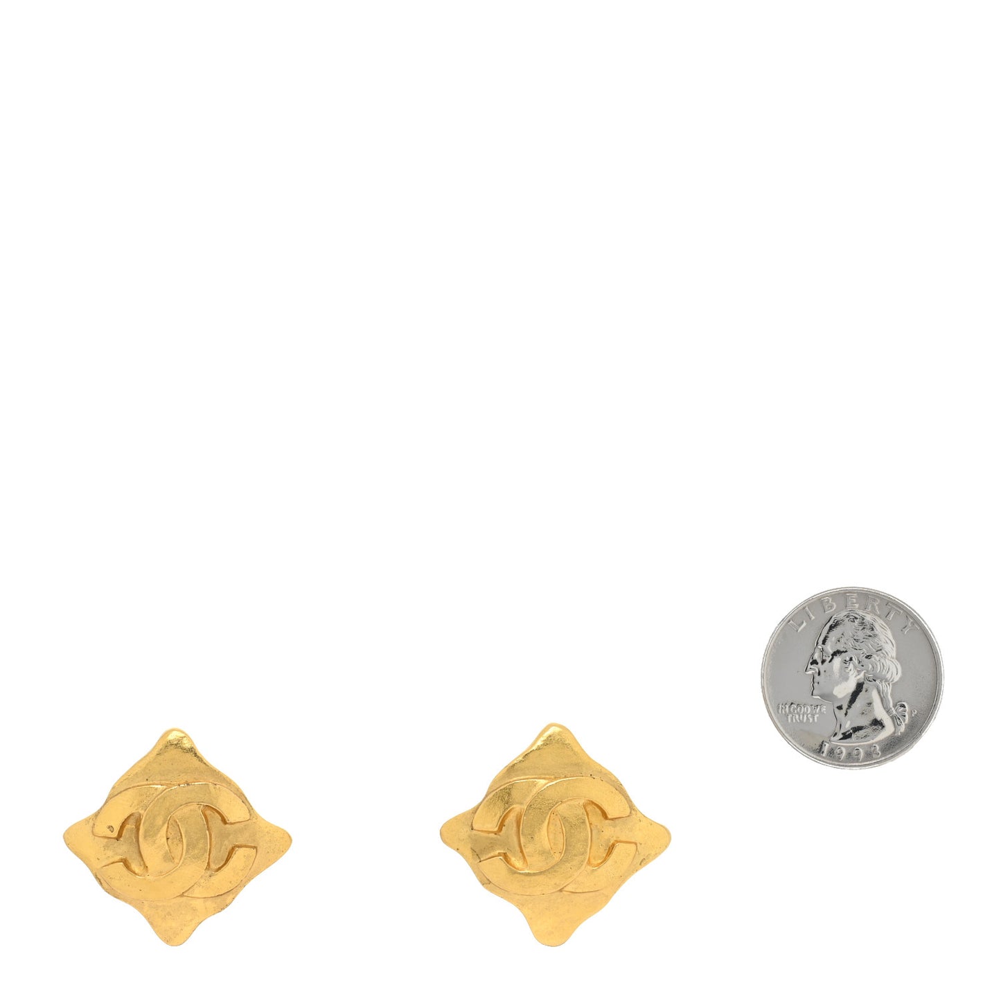 CC Diamond Shaped Clip On Earrings Gold