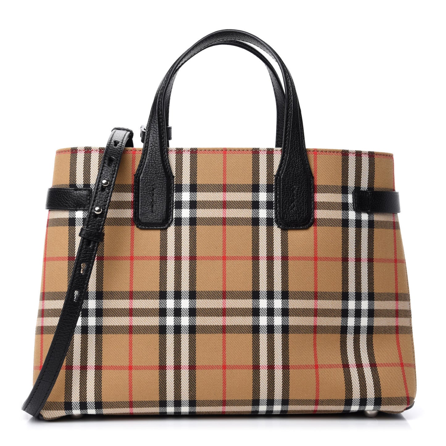 Goatskin Vintage Check Medium Banner Tote Black