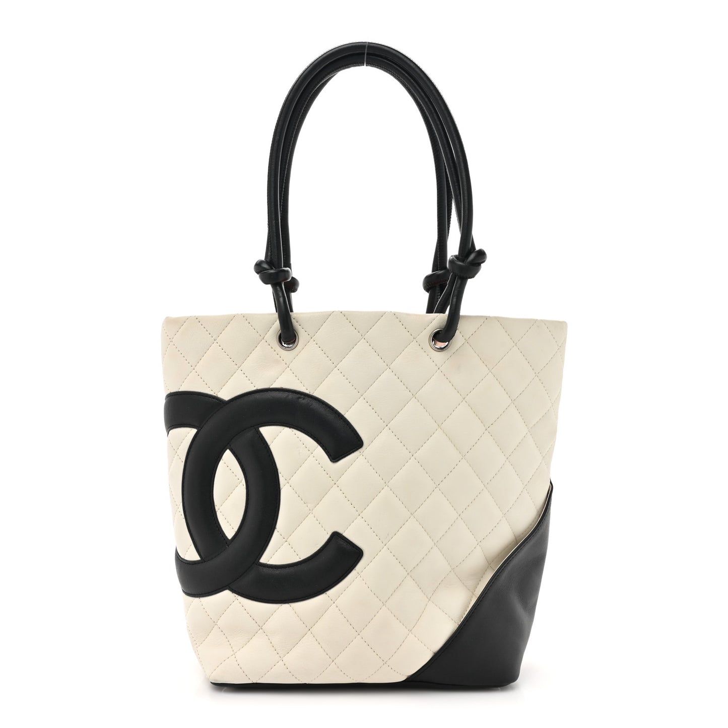 Calfskin Quilted Medium Cambon Tote White Black