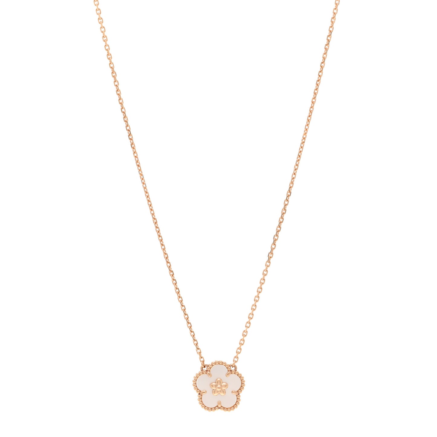 18K Rose Gold Mother Of Pearl Lucky Spring Plum Blossom Necklace