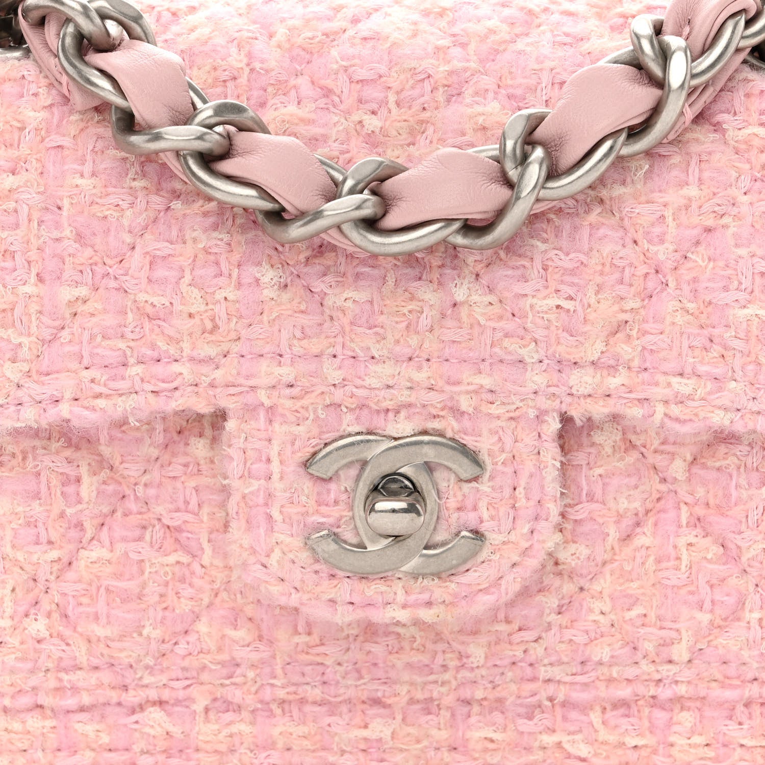 Chanel Tweed Quilted Double You Mini Flap Pink 9 of 14