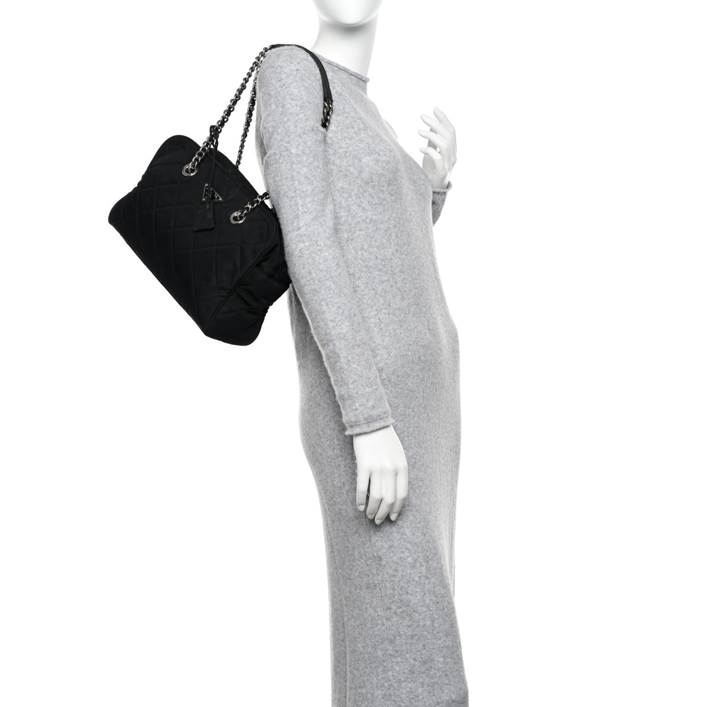 Nylon Tessuto Impuntu Quilted Shoulder Bag Black