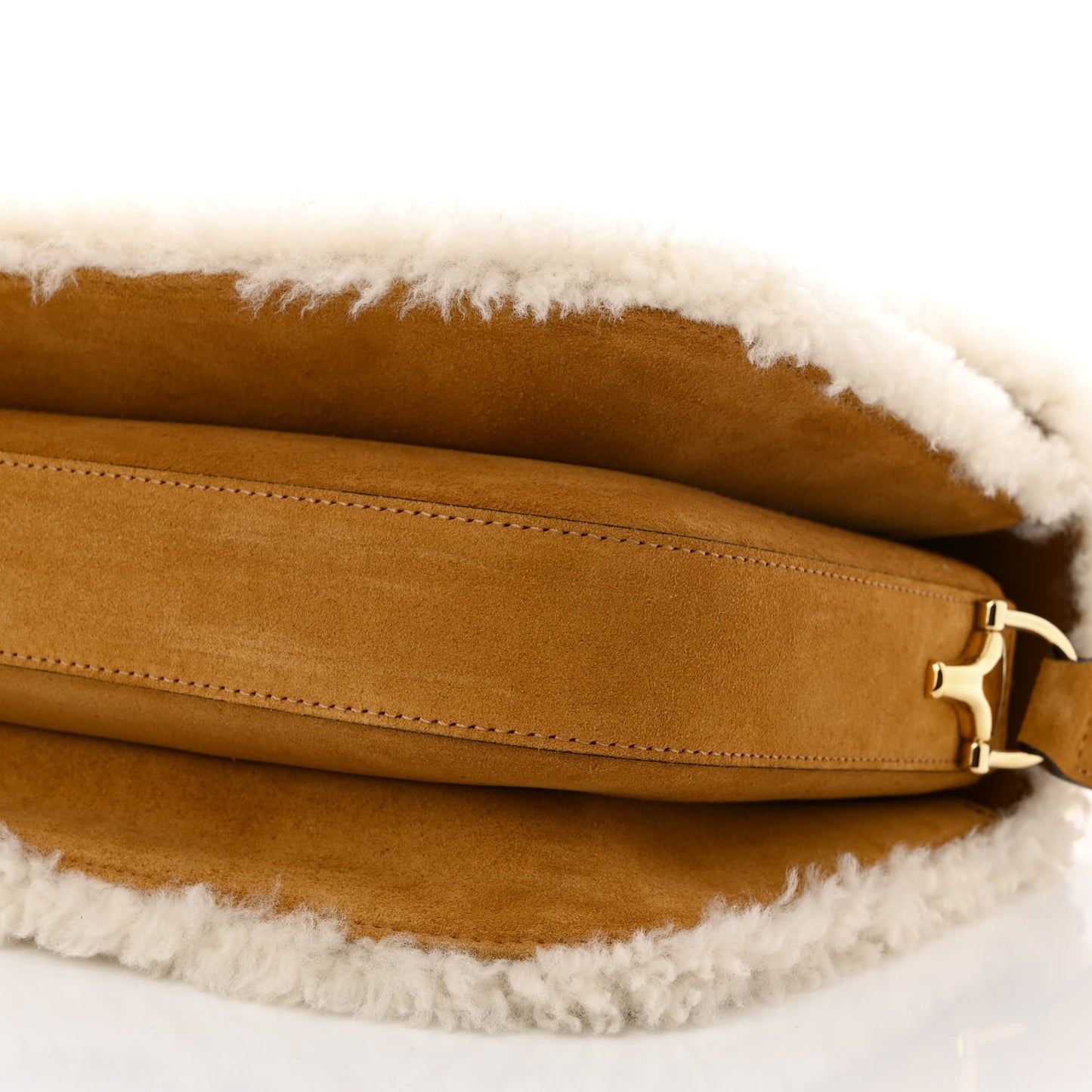 Suede Shearling Horsebit 1955 Shoulder Bag Honey Beige Milk