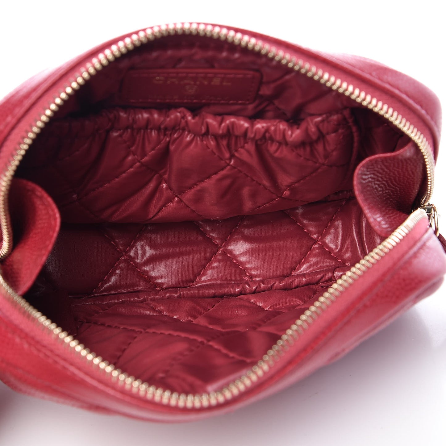 Caviar Quilted Small Curvy Pouch Cosmetic Case Dark Pink