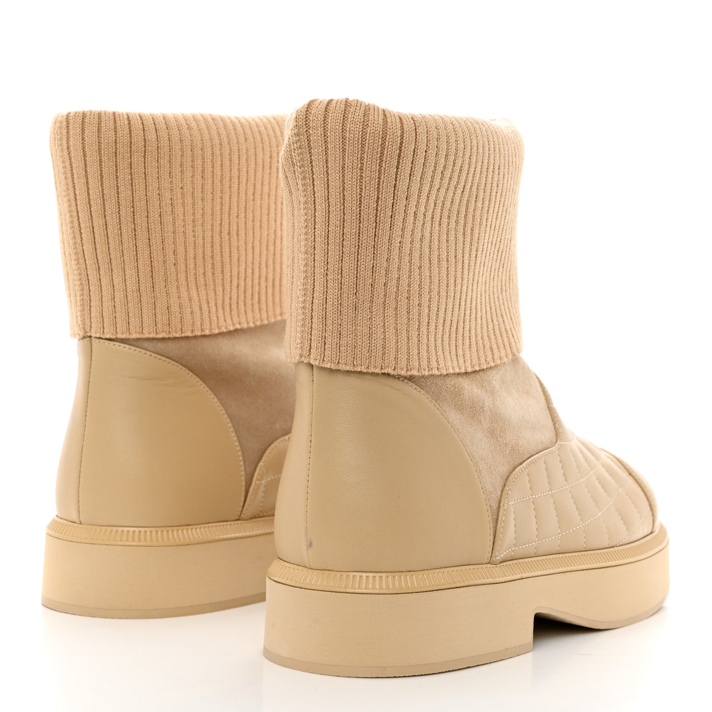 Suede Lambskin Calfskin Knit Womens Ankle Boots 38 Beige