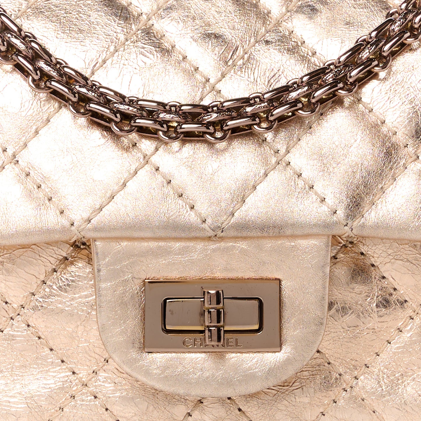 Metallic Aged Calfskin Quilted 2.55 Reissue 224 Flap Light Pink