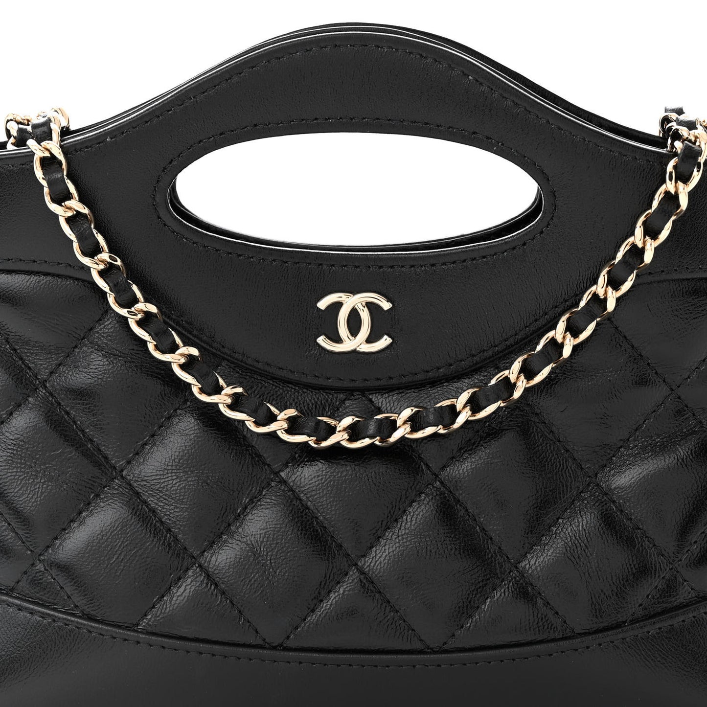 Shiny Crumpled Calfskin Quilted Nano 31 Shopping Bag Black