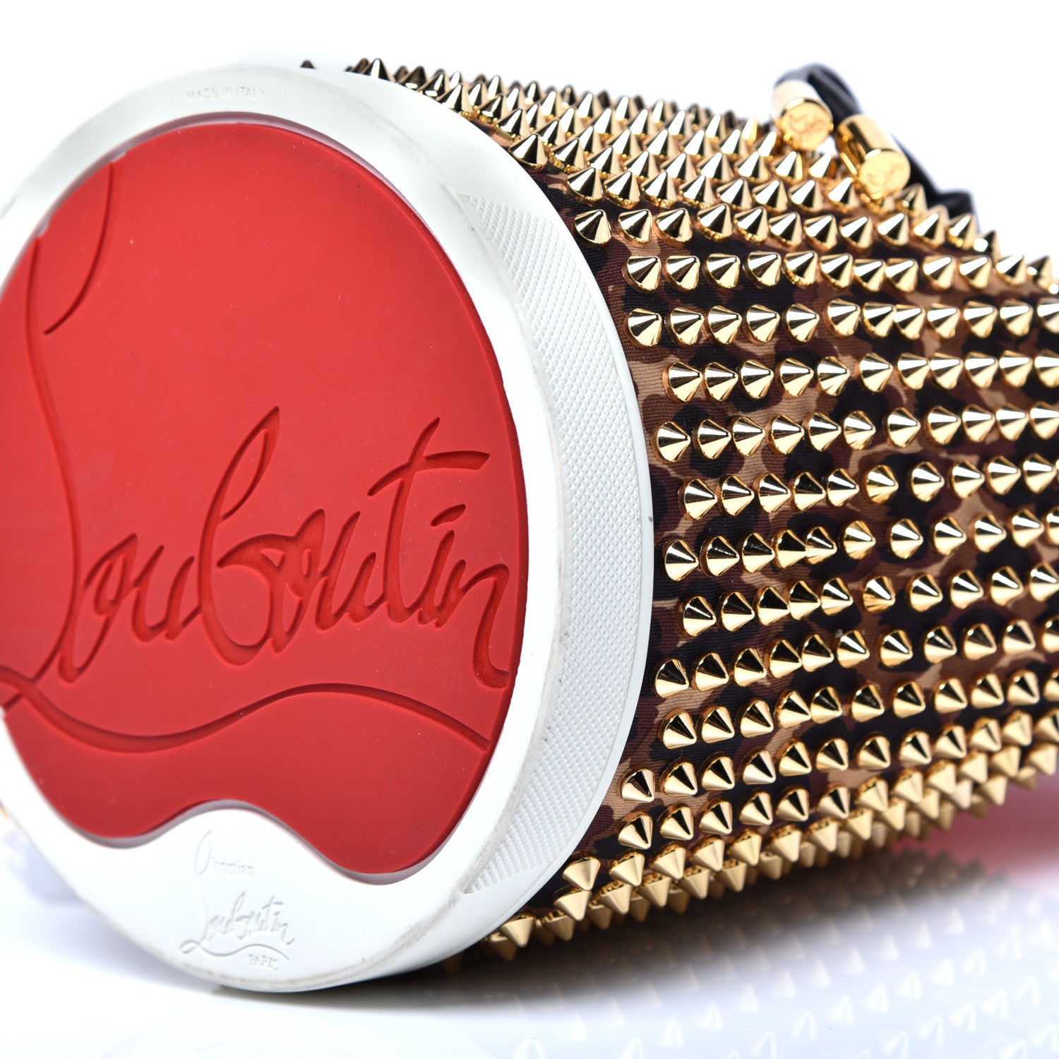 Christian Louboutin Neoprene Leopard Print Studded Marie Jane Loubirun Bucket Marron Black 7 of 13