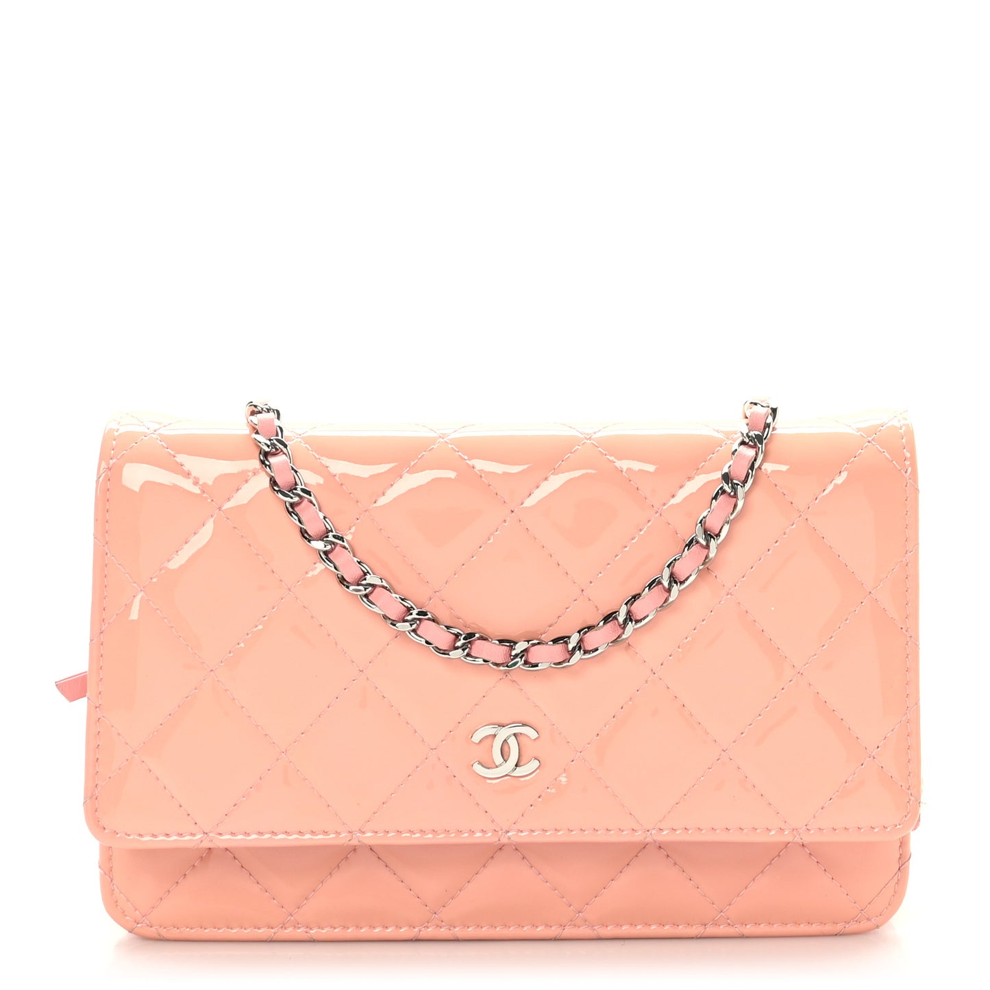 Patent Quilted Wallet On Chain WOC Coral