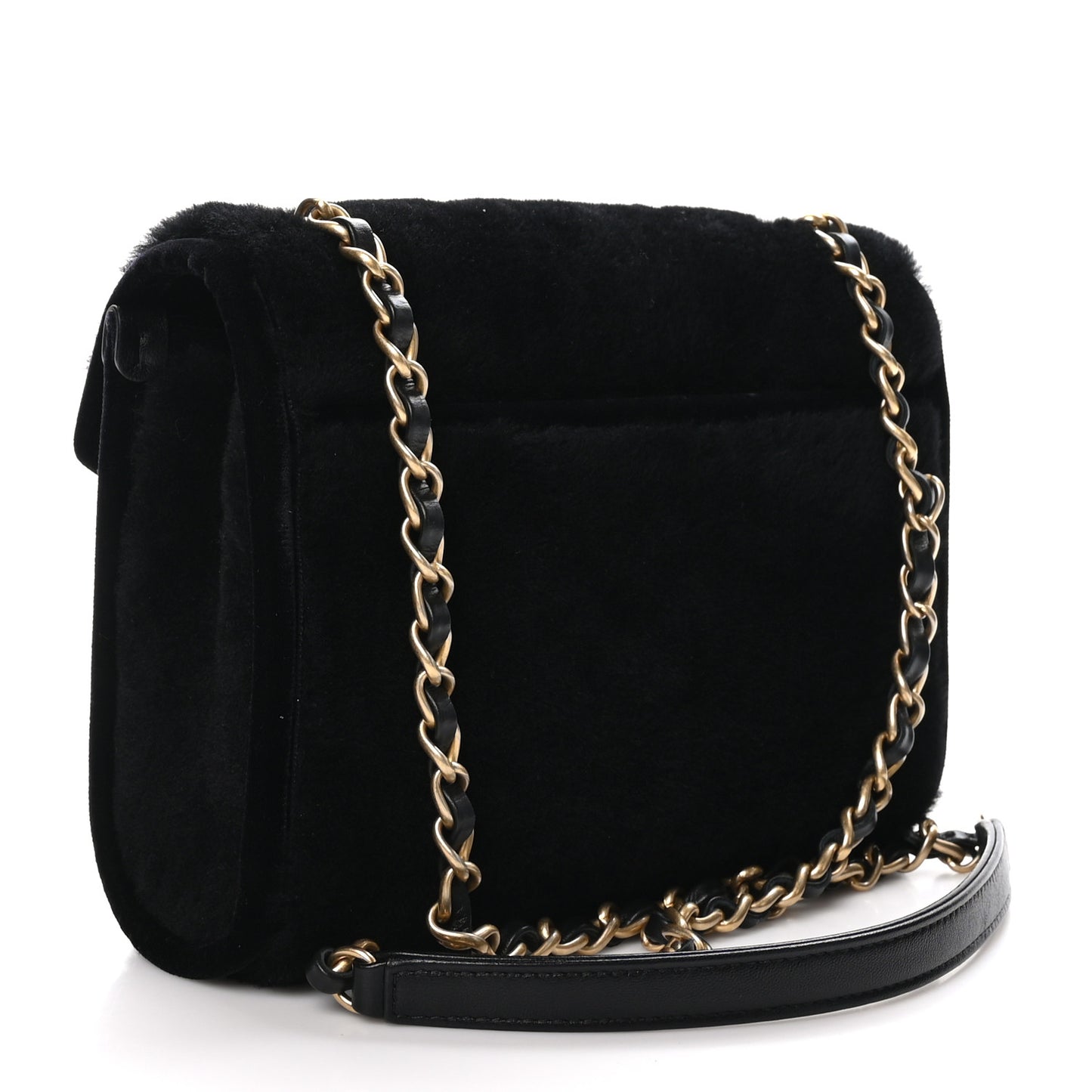 Shearling Checkered Flap Bag Black White