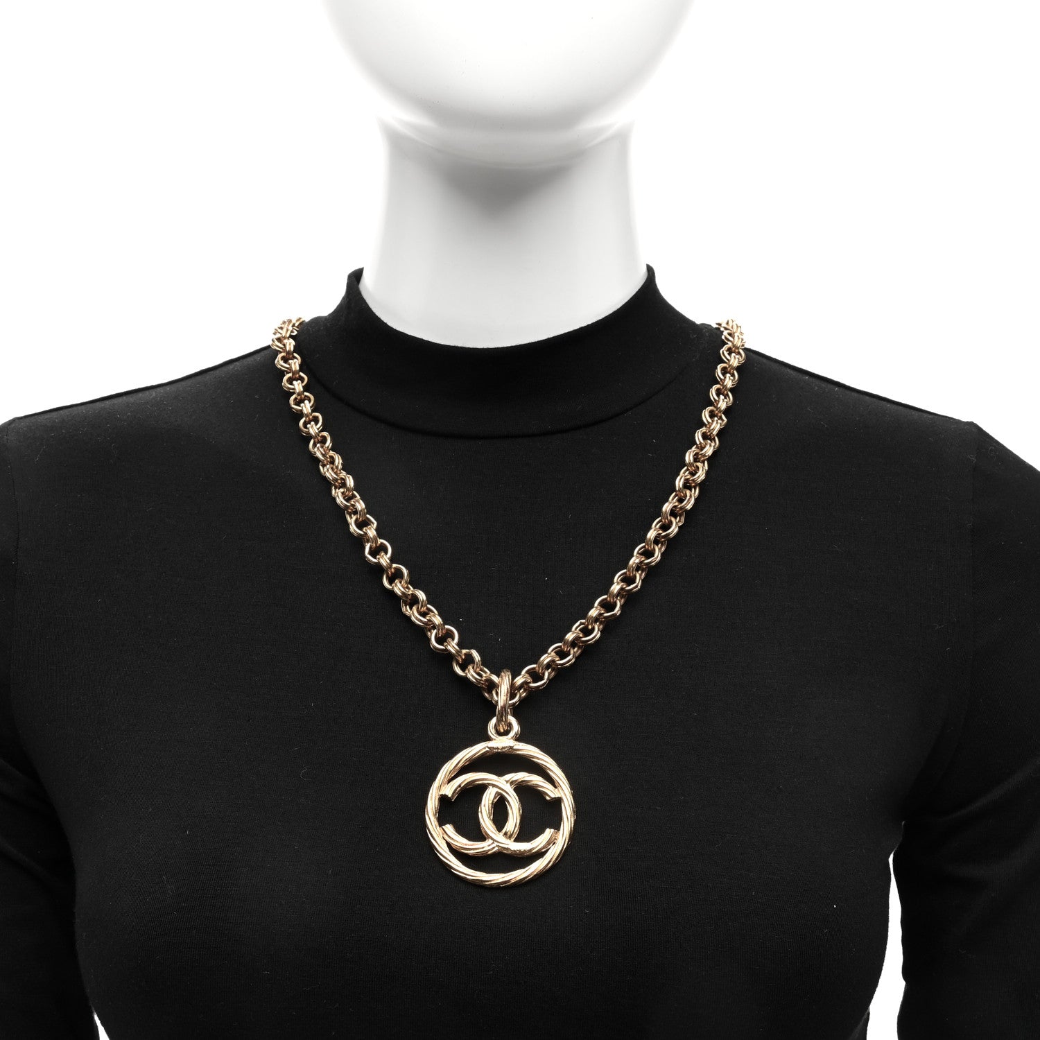 Chanel Metal Twisted CC Medallion Chain Necklace Gold 2 of 4