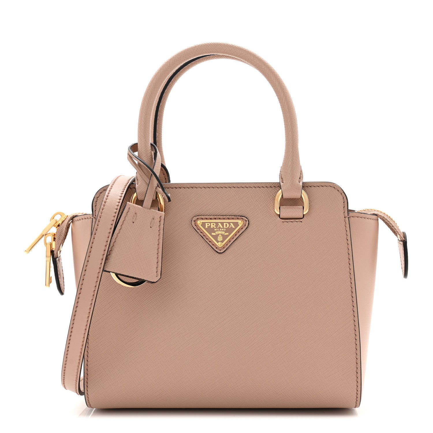 PRADA ちびゃん Prada Saffiano Soft Calfskin Mini Zippered Tote Cipria 1817698