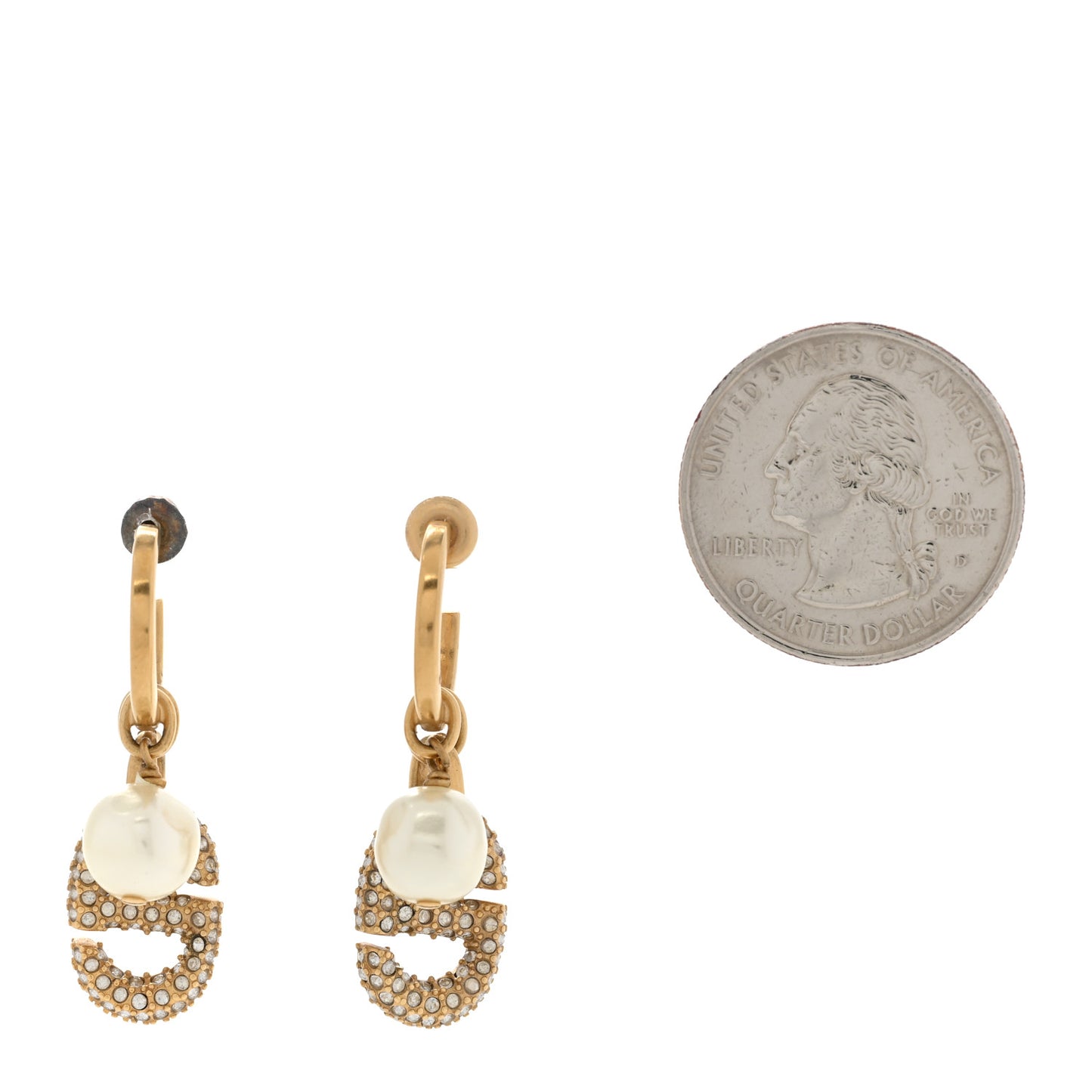 Pearl Crystal CD Hoop Earrings Gold