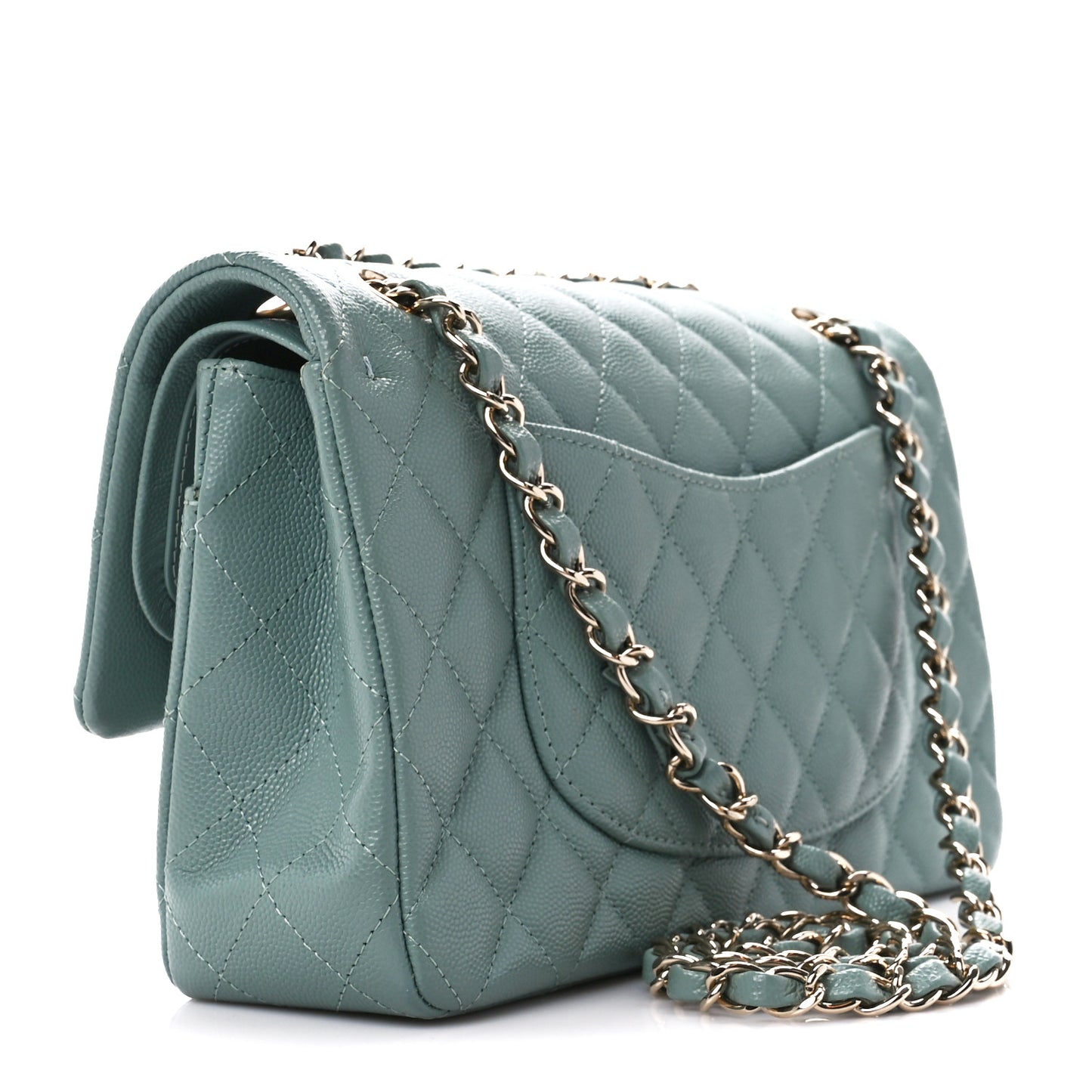 Caviar Quilted Medium Double Flap Light Blue