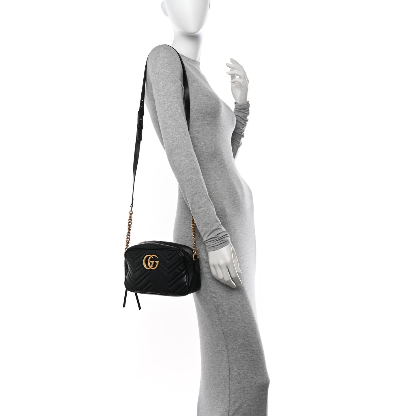 Calfskin Matelasse Small GG Marmont Chain Shoulder Bag Black