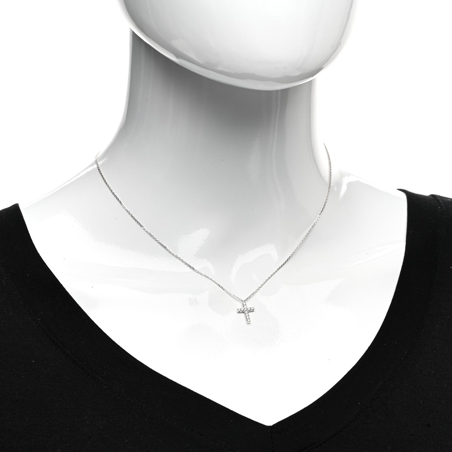 18K White Gold Diamond Symbols Cross Pendant Necklace