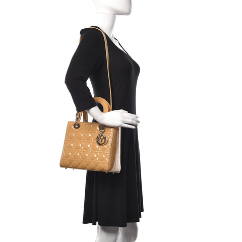 Patent Cannage Medium Lady Dior Beige