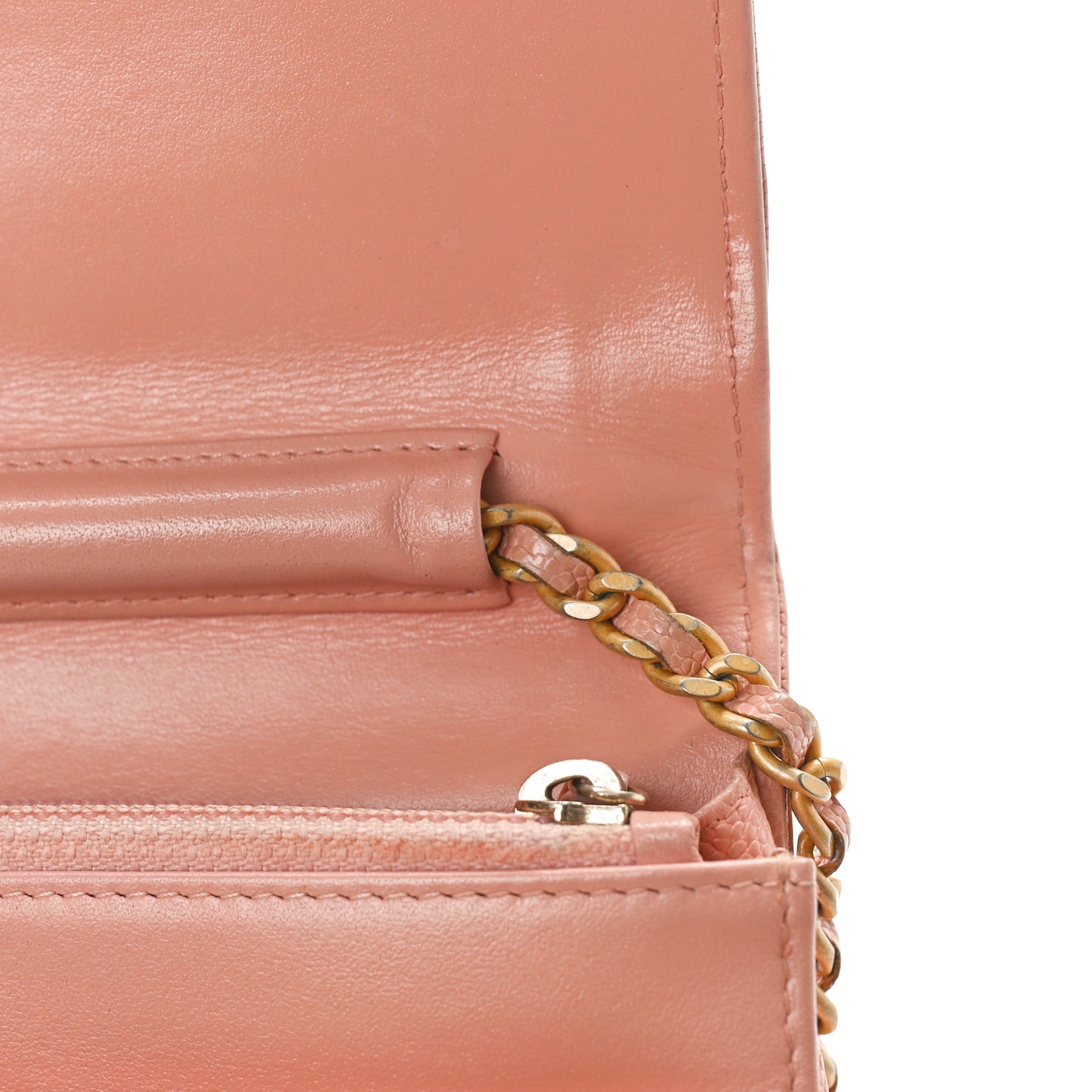 Iridescent Caviar Quilted Boy Wallet On Chain WOC Pink
