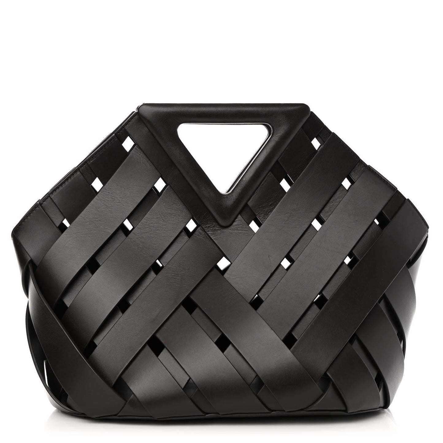 Calfskin V Woven Drawstring Tote Dark Brown