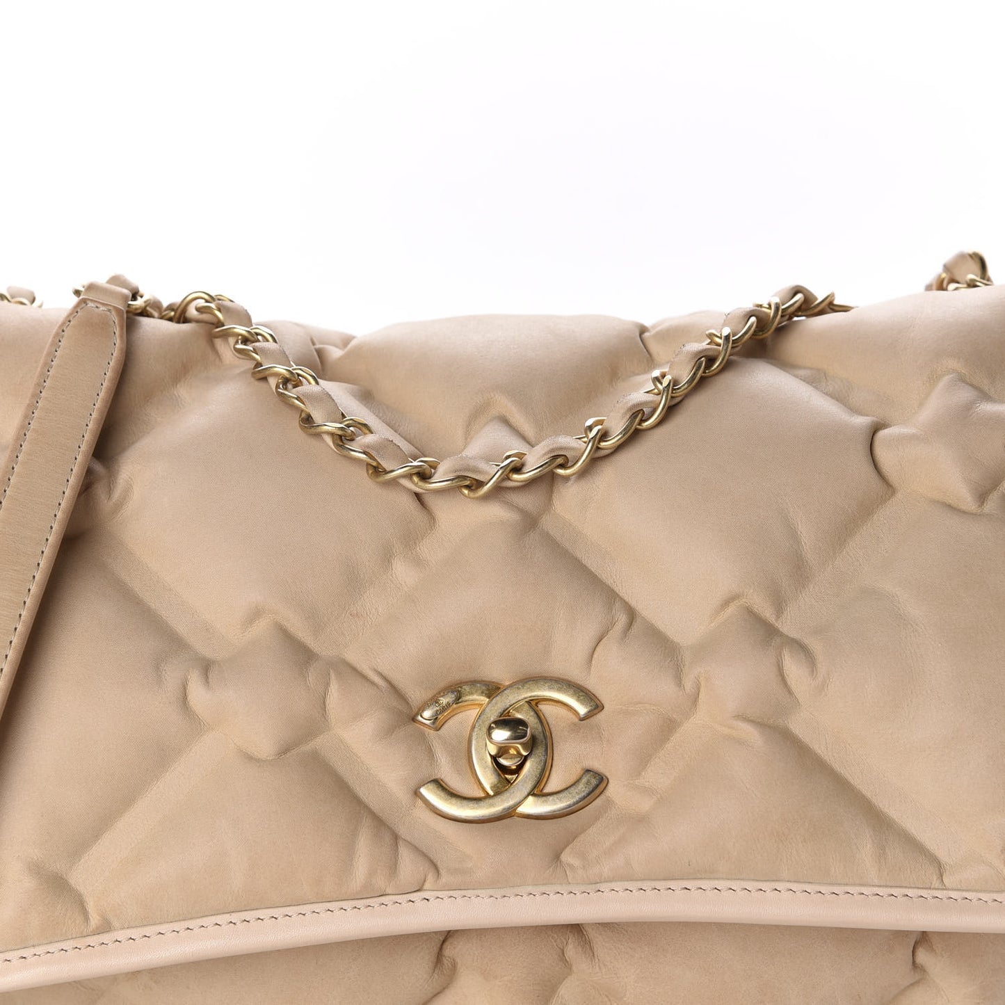 Iridescent Calfskin Quilted Small Chesterfield Flap Light Beige
