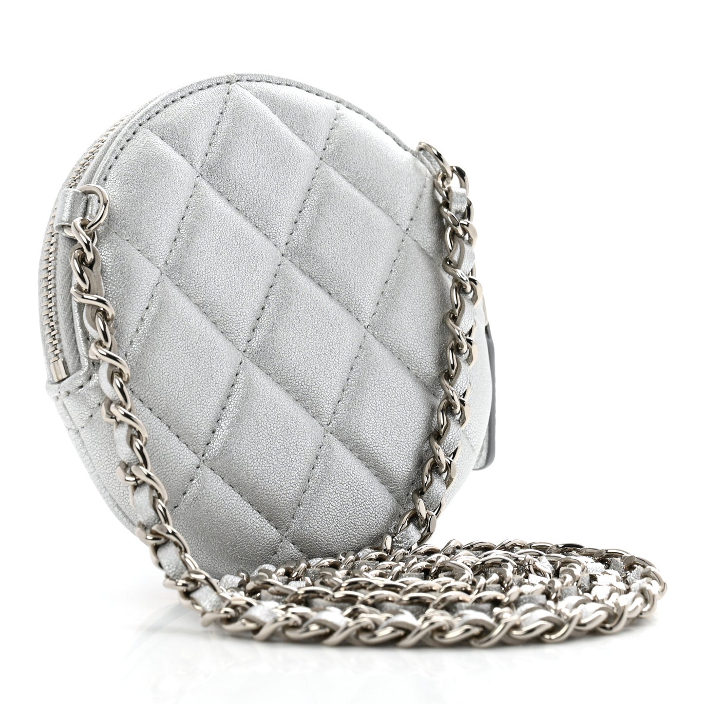 Metallic Lambskin Mini Camellia Bouquet Clutch With Chain Silver
