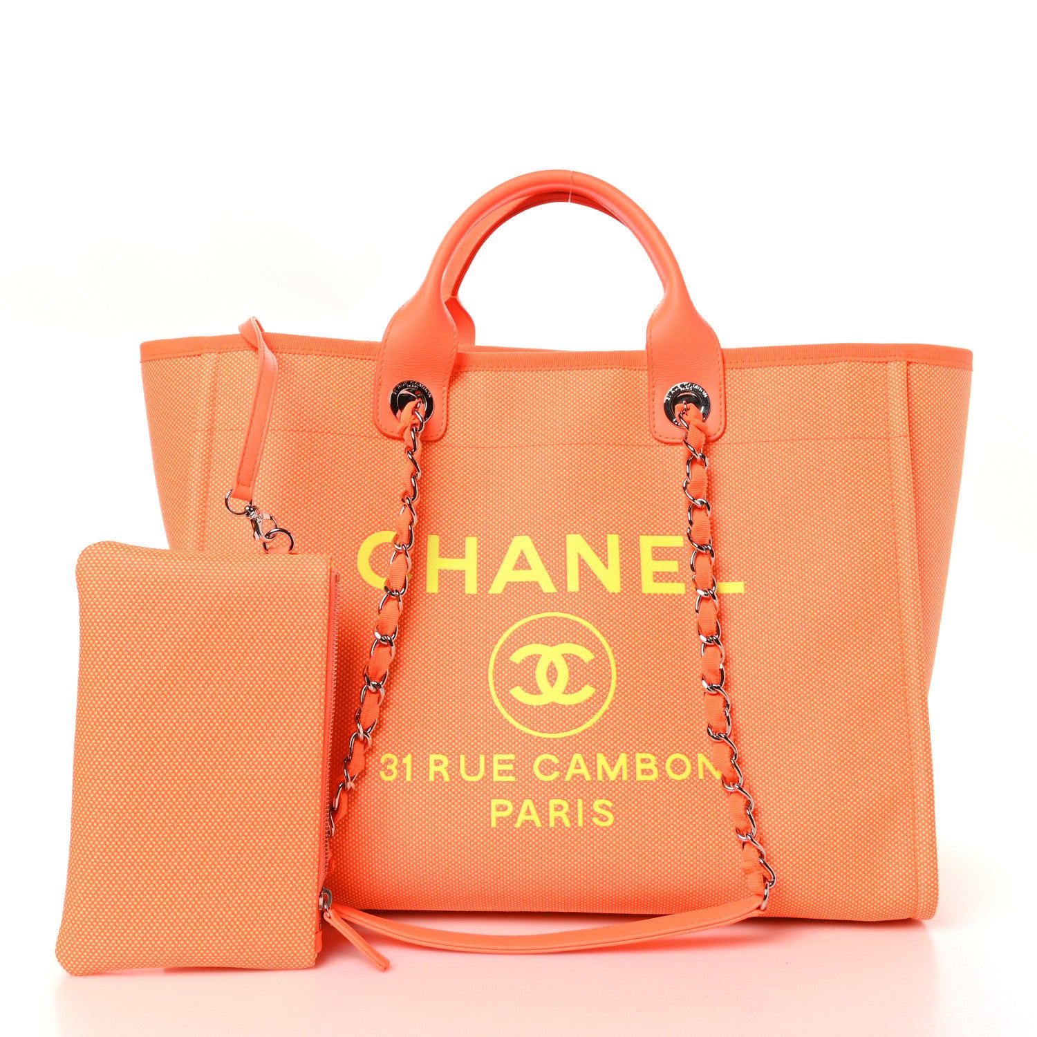 Chanel Mixed Fibers Calfskin Deauville Medium Tote Orange Yellow 3 of 11
