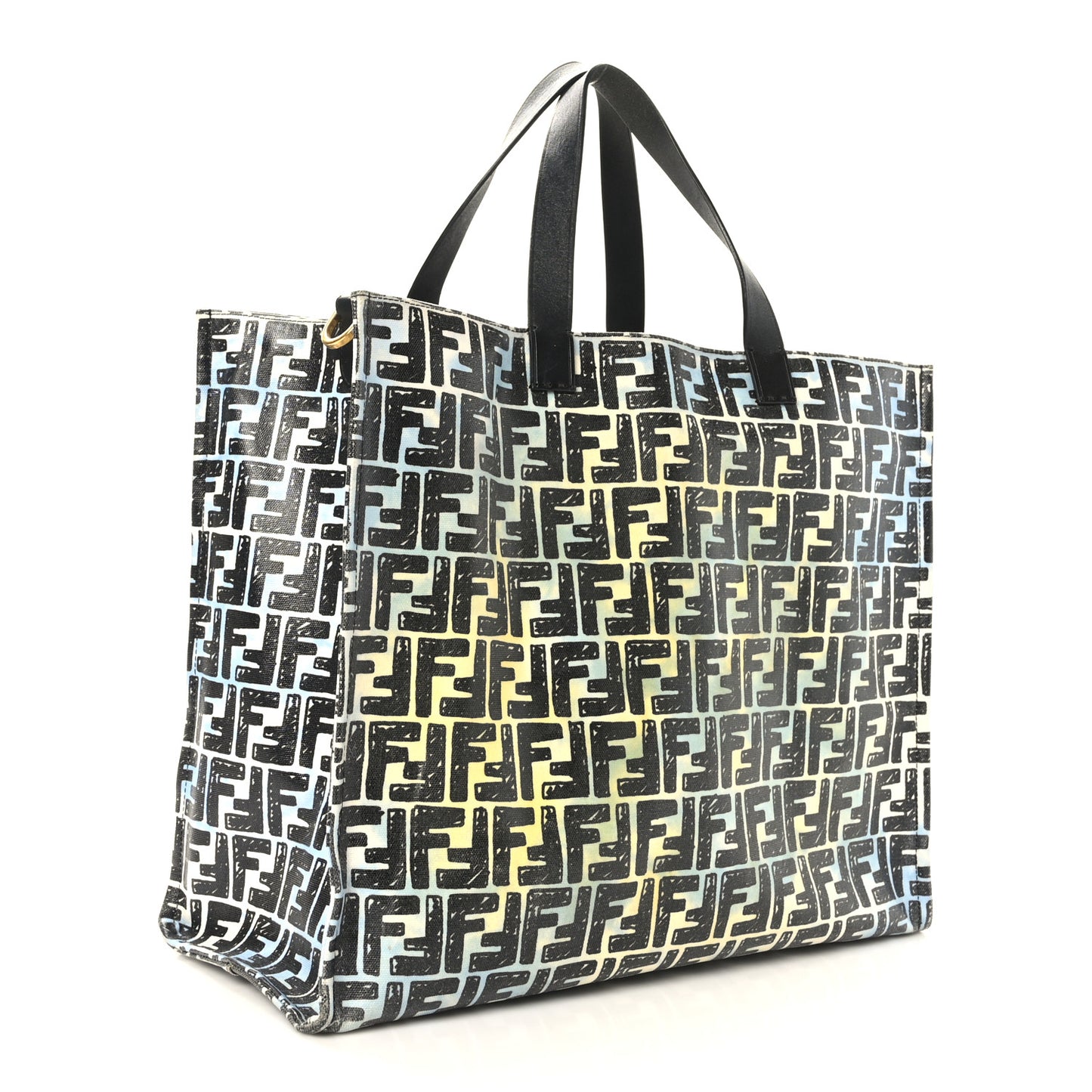 X JOSHUA VIDES Coated Canvas FF Cloudy Shopping Tote White Celeste Black