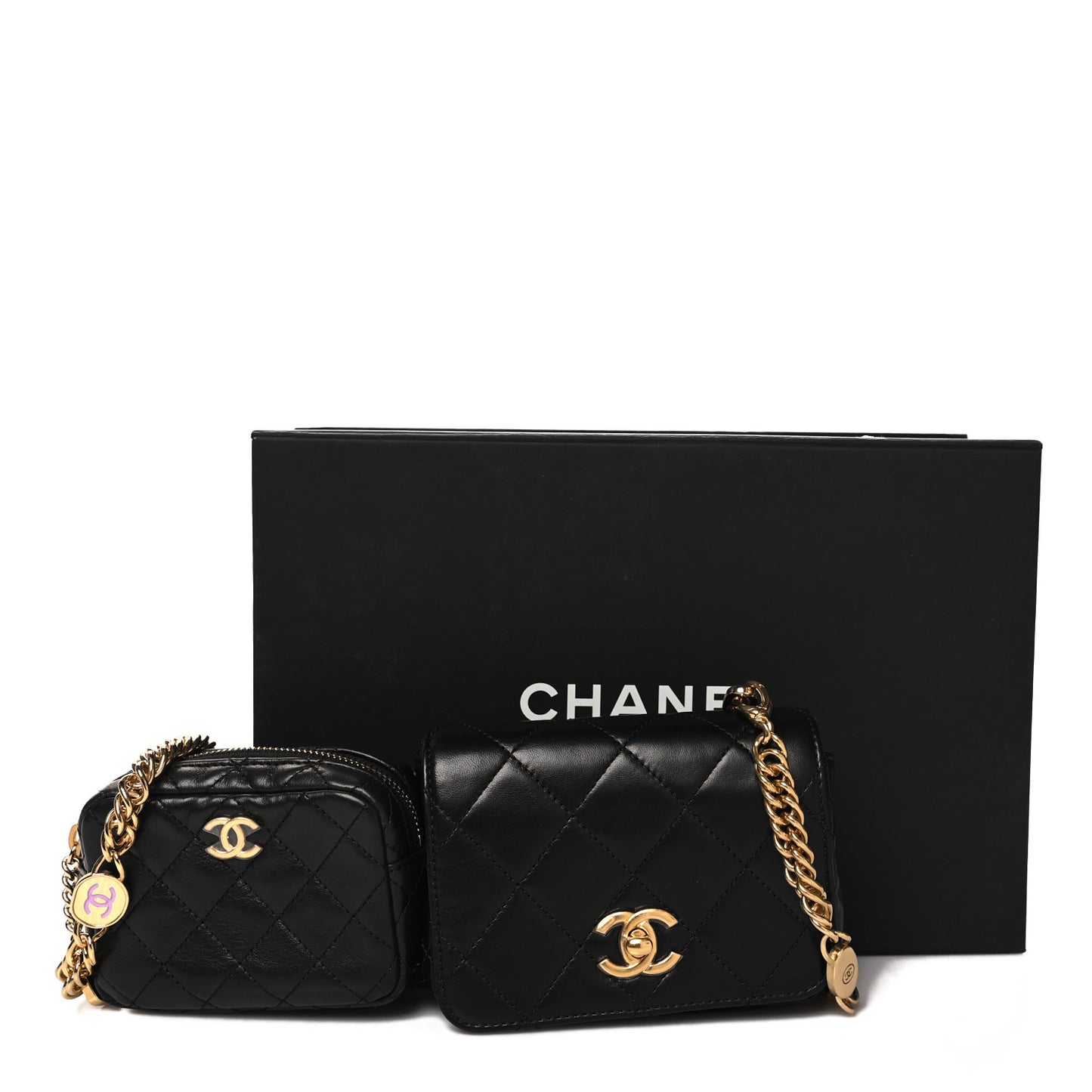 Lambskin Quilted Enamel CC Waist Bag With Pouch Black
