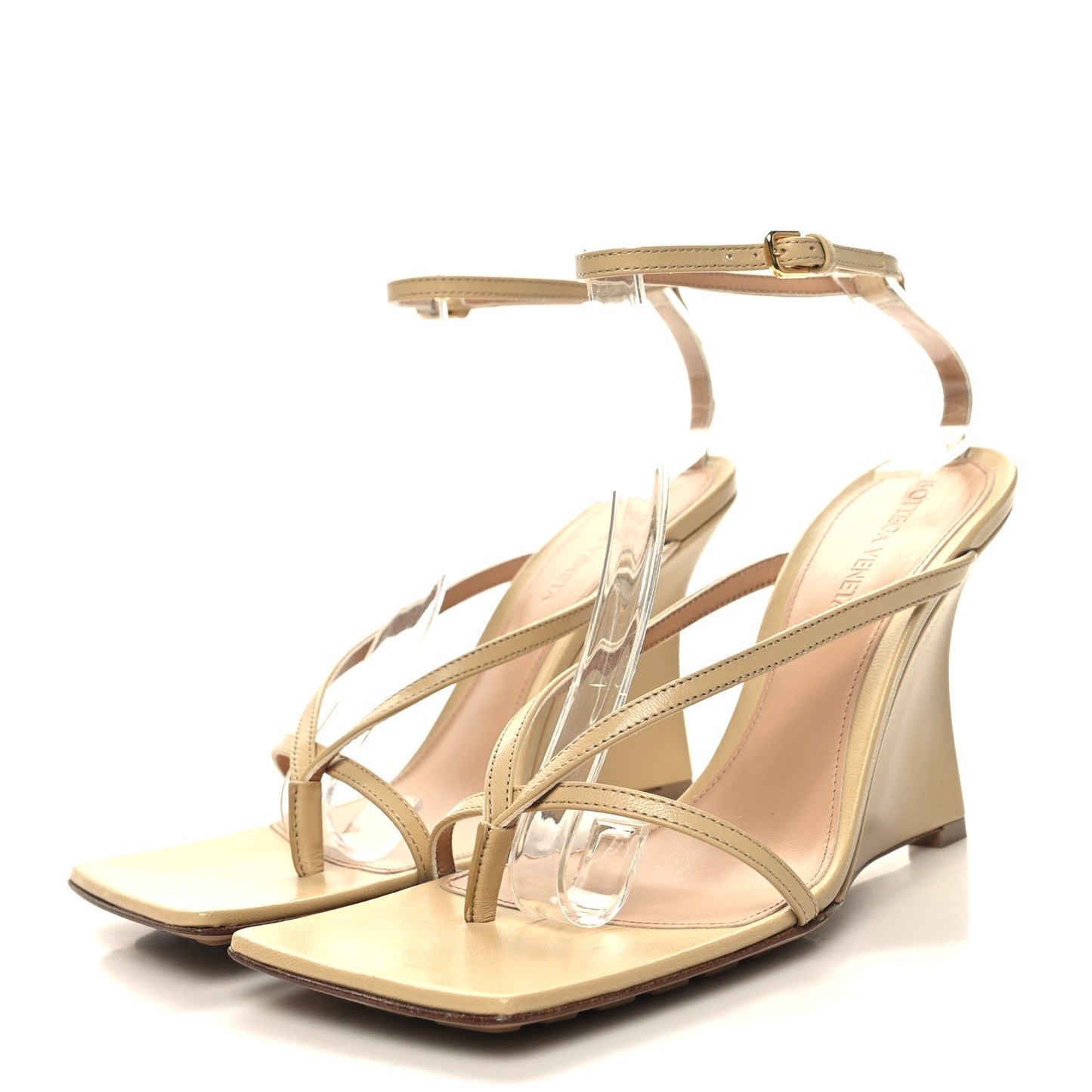 Lambskin Stretch Lounge Wedge Sandals 37 Cane Sugar