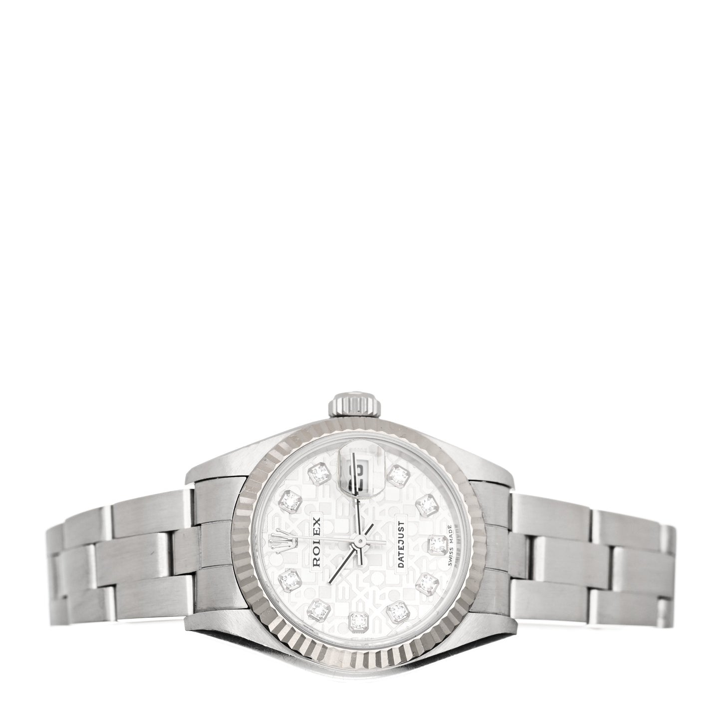 Stainless Steel 18K White Gold Diamond 26mm Oyster Perpetual Datejust Watch Silver Jubilee 79174