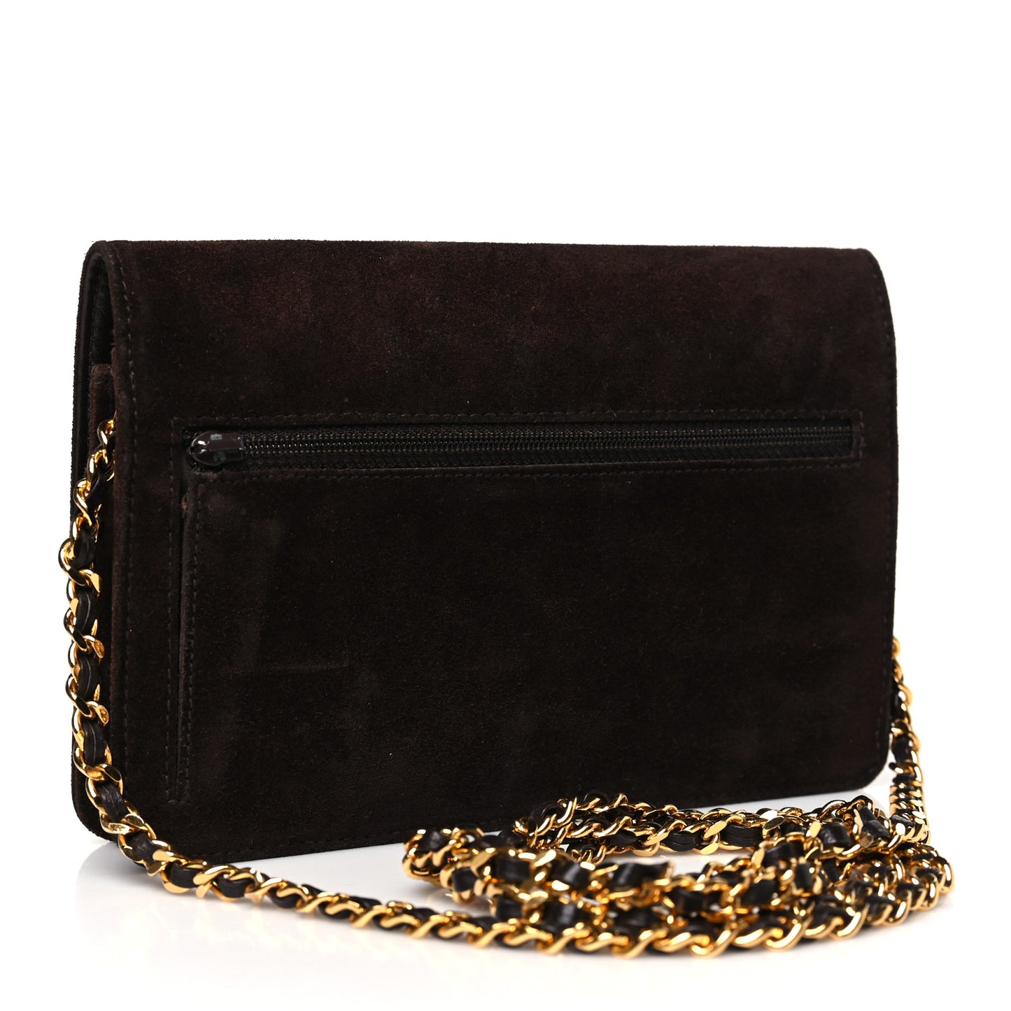 Suede Timeless CC Wallet on Chain WOC Brown
