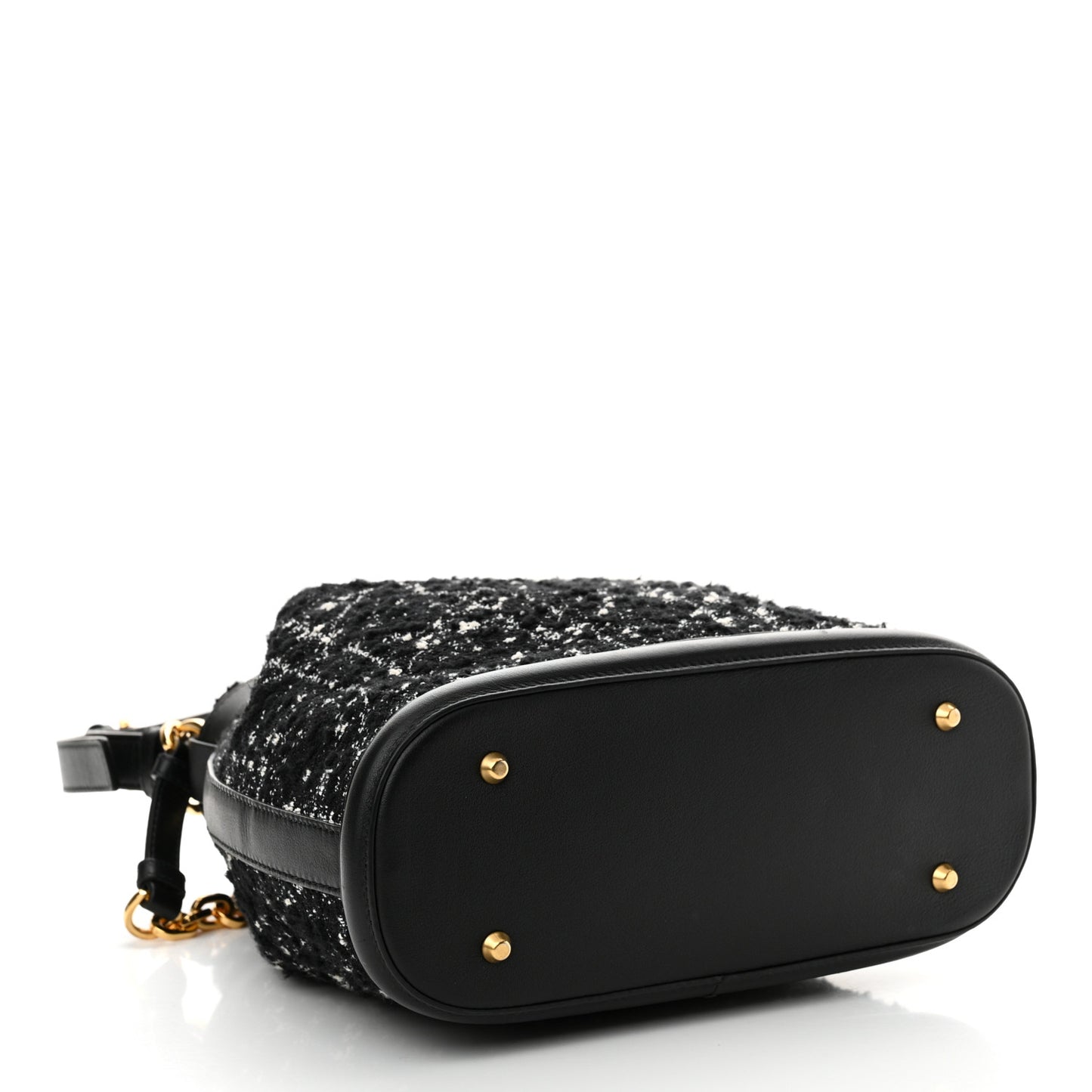 Calfskin Tweed Cannage Medium C'est Chain Bucket Bag Black White