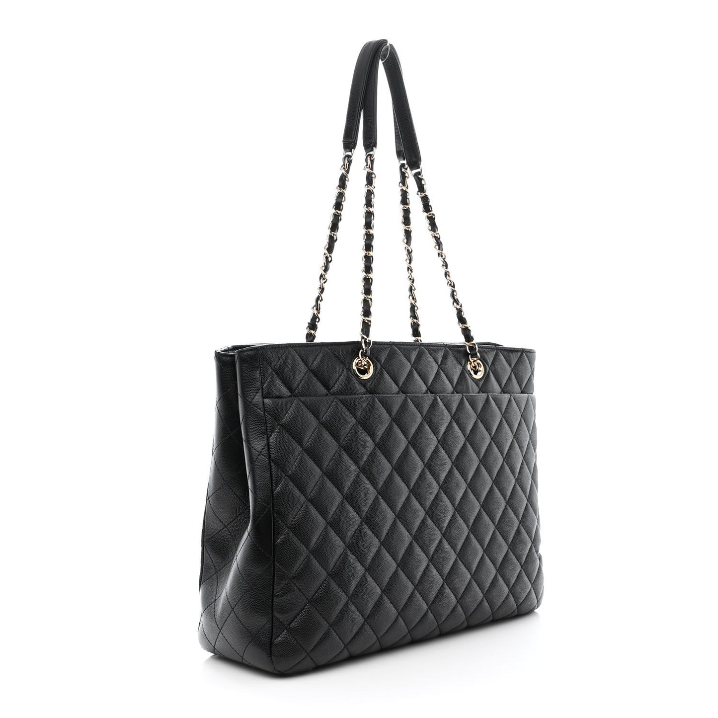 Caviar Quilted Large Shopping Tote Black