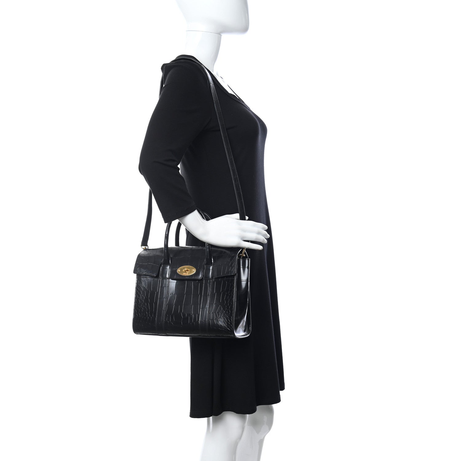 Mulberry Crocodile Embossed Calfskin Bayswater Black 2 of 11