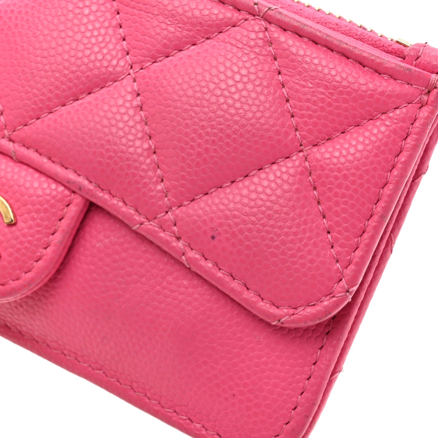 Caviar Quilted Flap Zip Card Holder Dark Pink