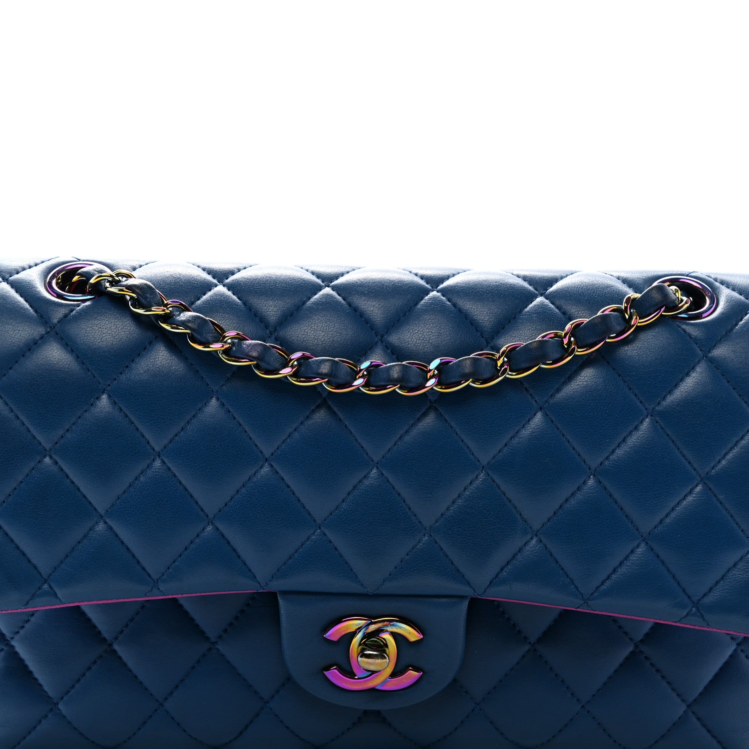 Chanel Lambskin Quilted Medium Double Flap Blue Pink 8 of 11