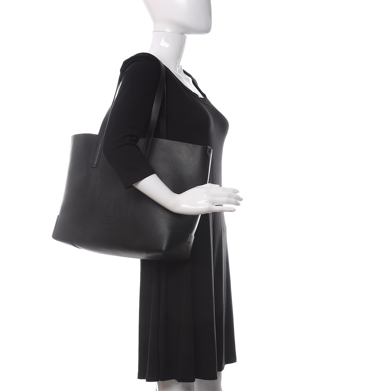 Burberry Calfskin TB Motif Embossed Medium Tote Black 2 of 16