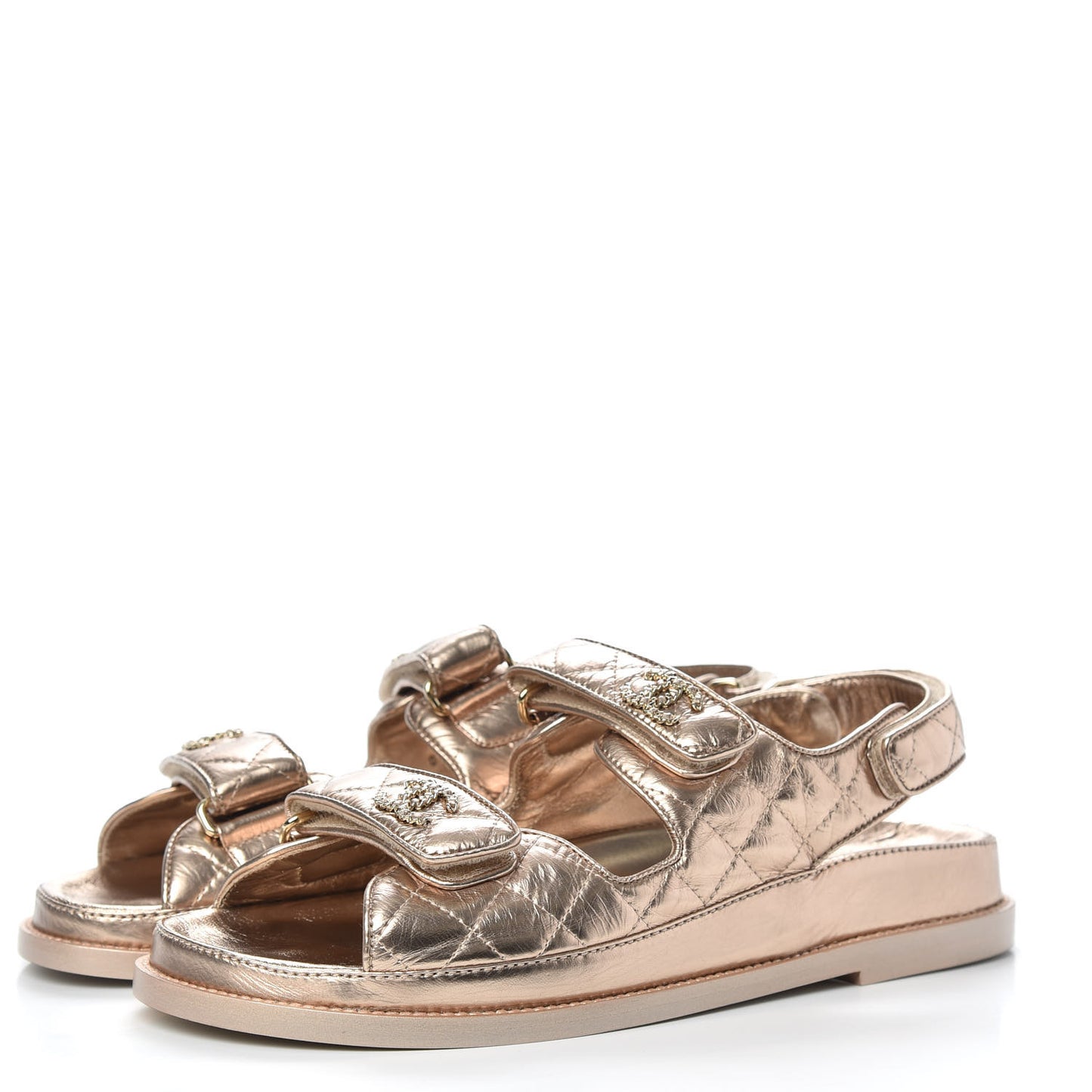 Iridescent Lambskin Velcro Dad Sandals Light Bronze