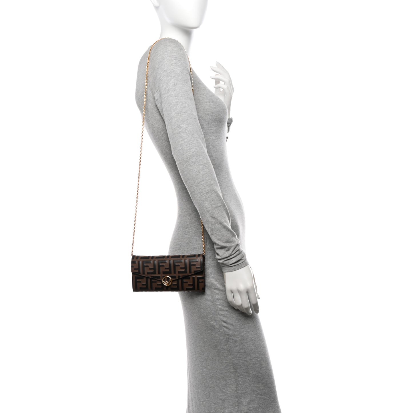 Vitello Soft F is Fendi Bi-Color FF 1974 Embossed Continental Envelope Wallet On Chain Maya Black