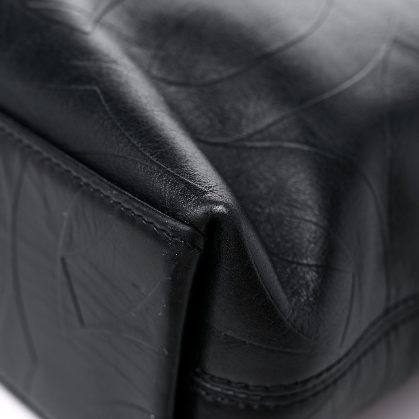 Calfskin Embossed CC Shoulder Bag Black