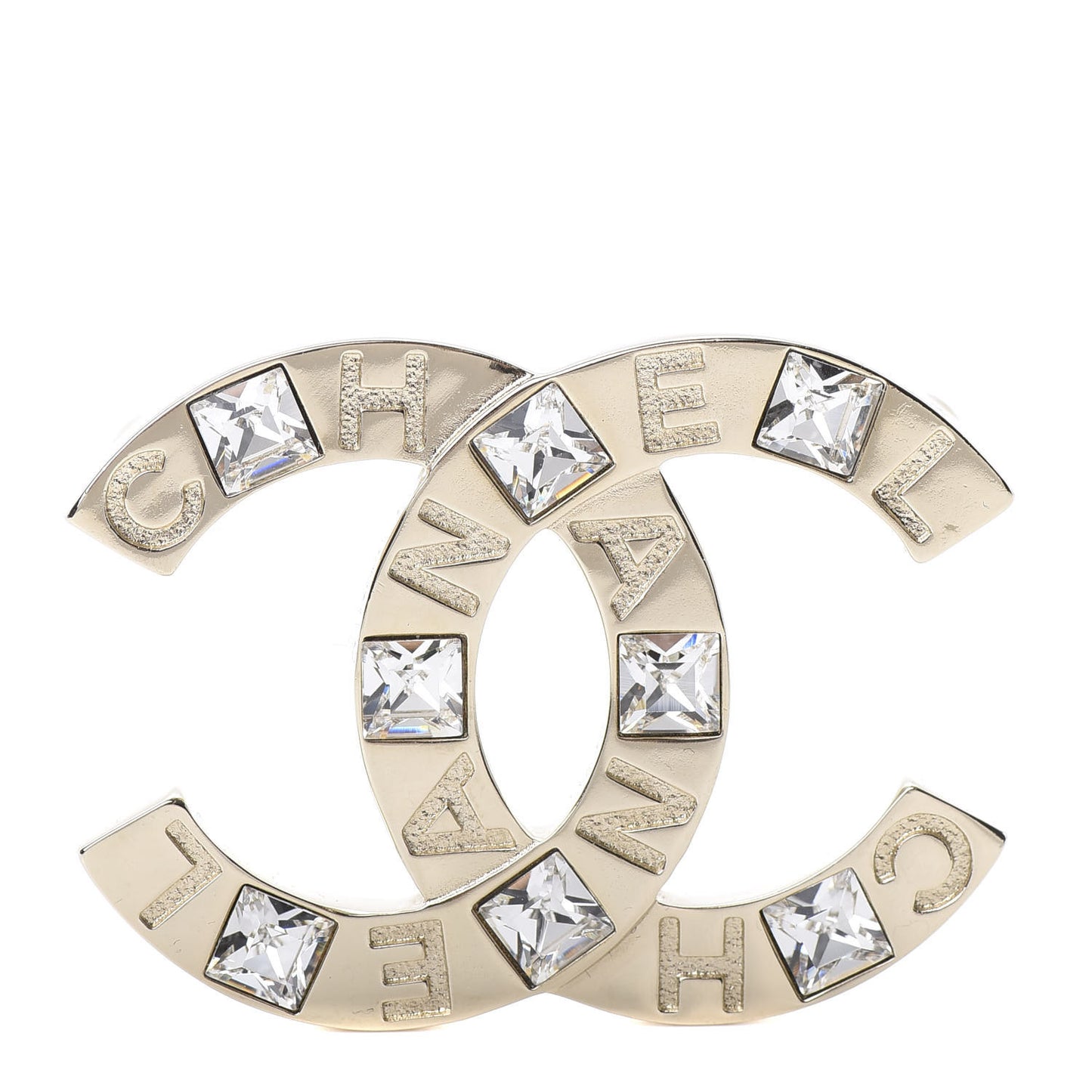 Baguette Crystal Logo CC Brooch Gold