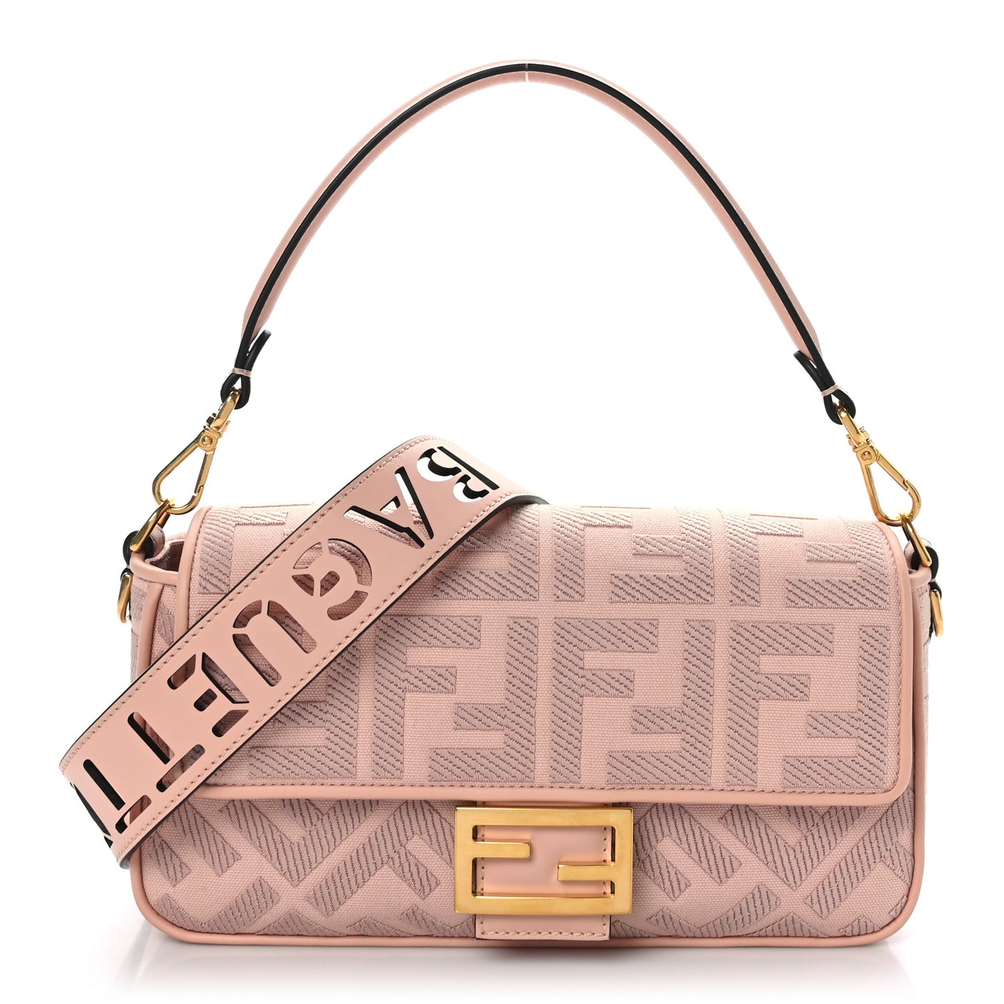 Canvas Vitello King Extra Strap FF Embroidered Baguette Baby Pink