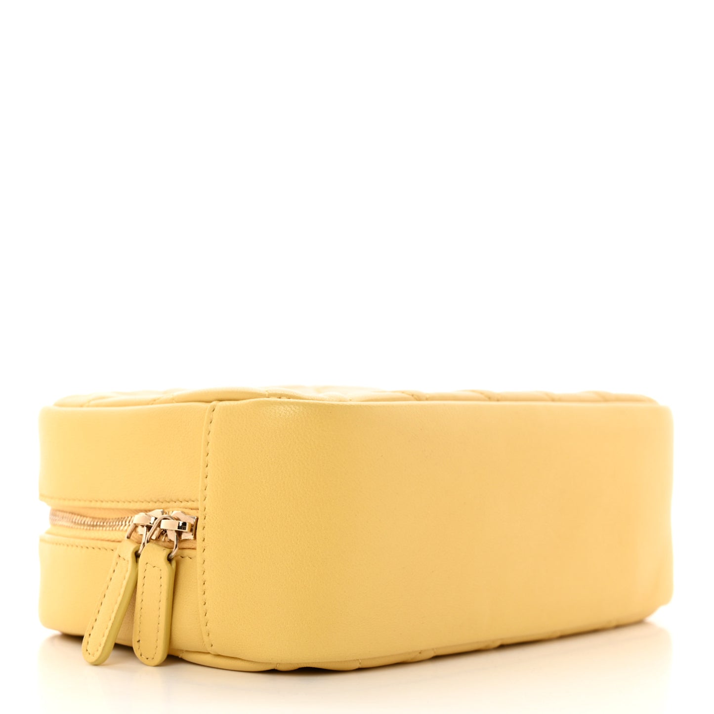 Lambskin Quilted Curvy Pouch Cosmetic Case Yellow